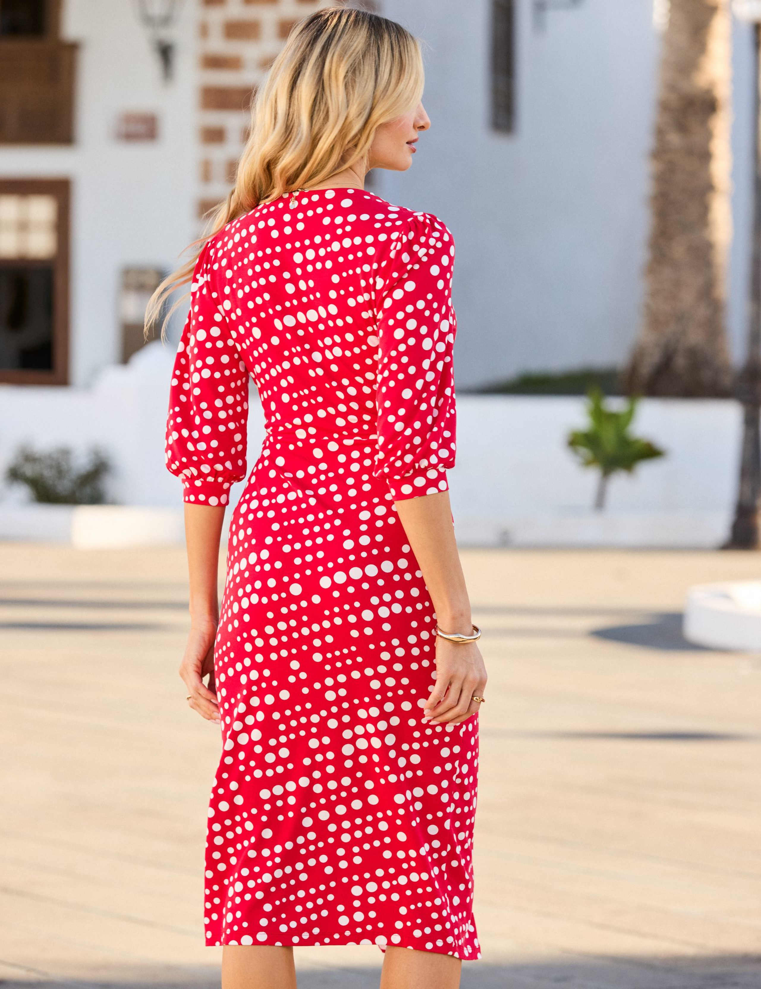 Polka Dot V-Neck Midi Wrap Dress 4 of 6