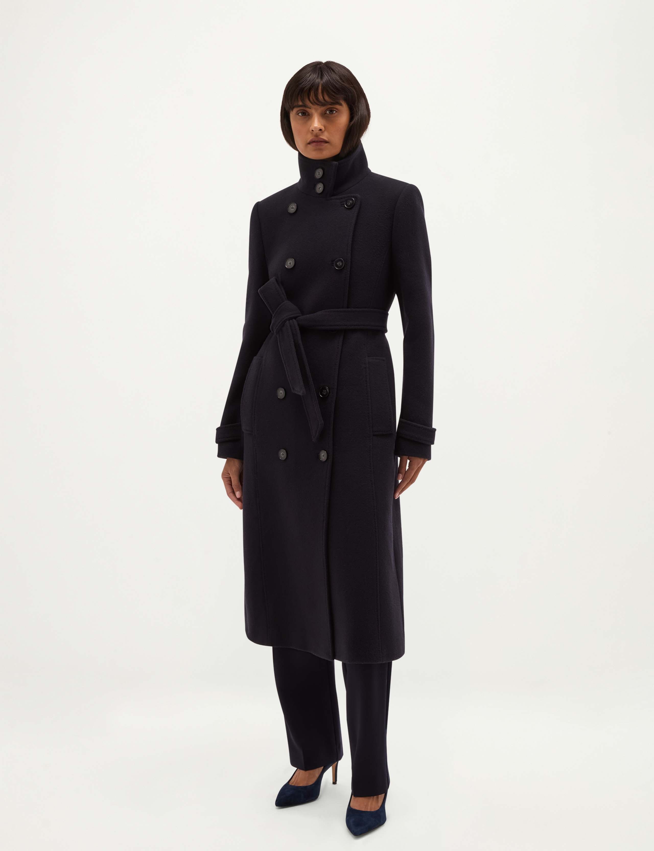 Wool Cashmere Blend Funnel Neck Coat 1 of 8
