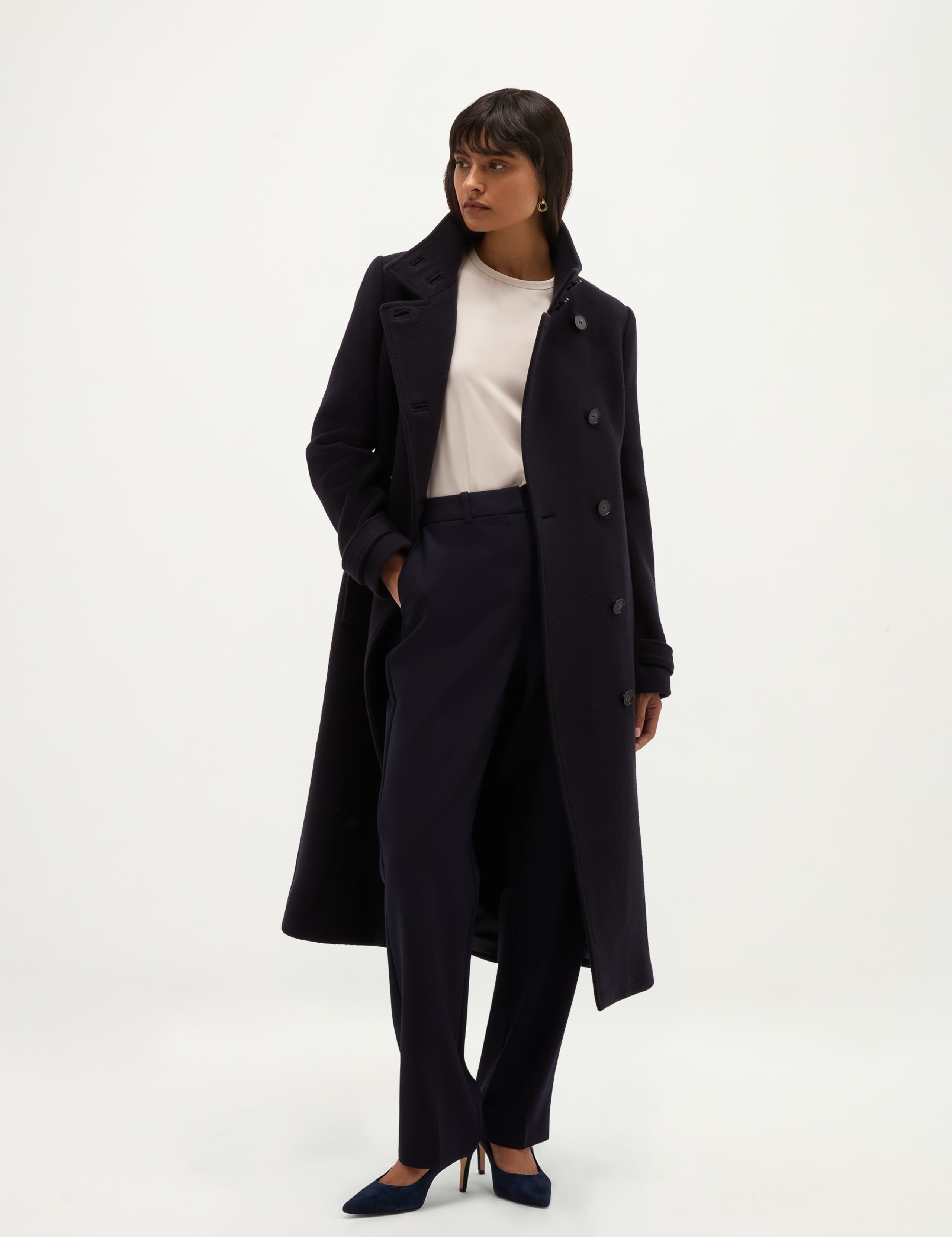 Wool Cashmere Blend Funnel Neck Coat 3 of 8