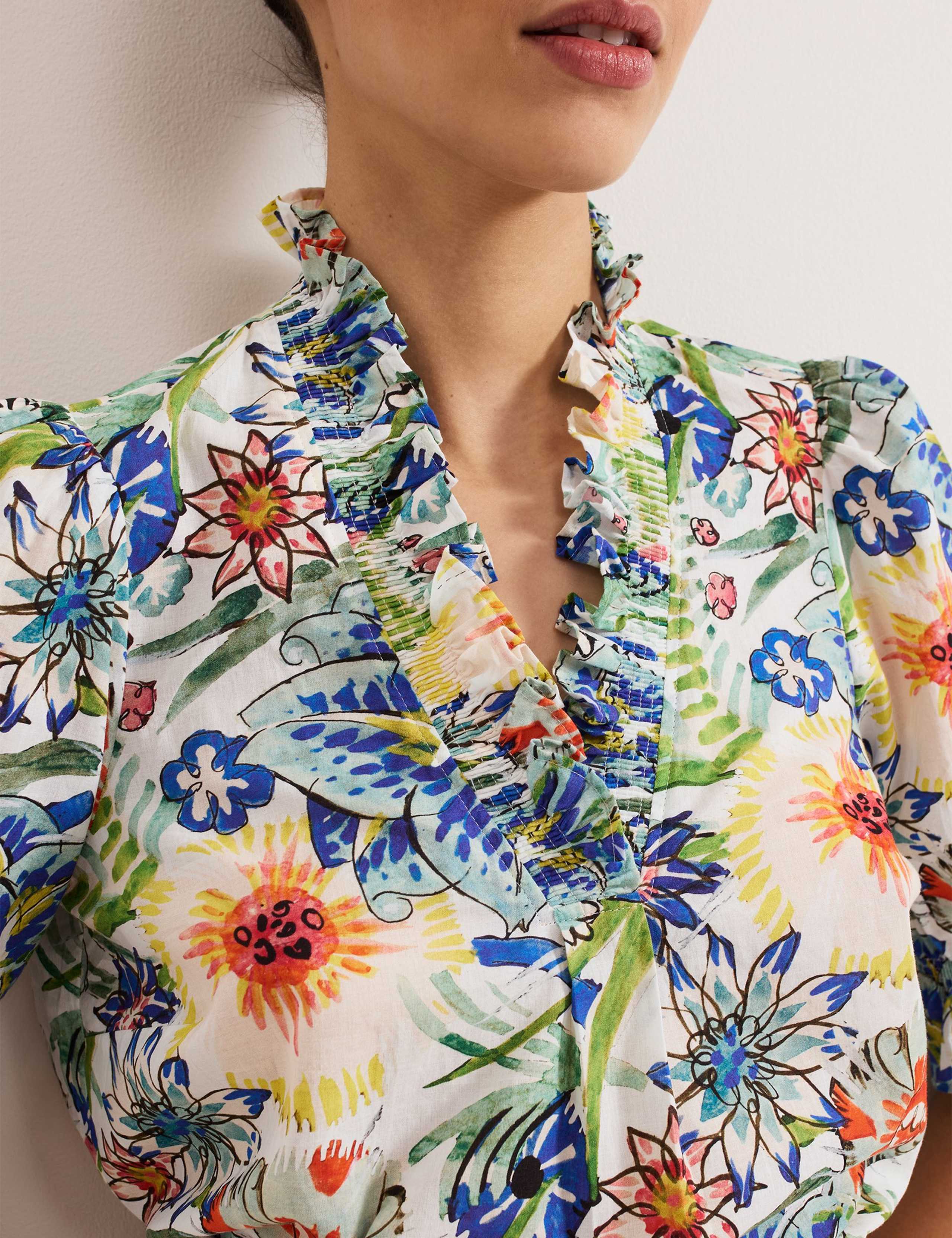 Pure Cotton Floral V-Neck Blouse 3 of 5