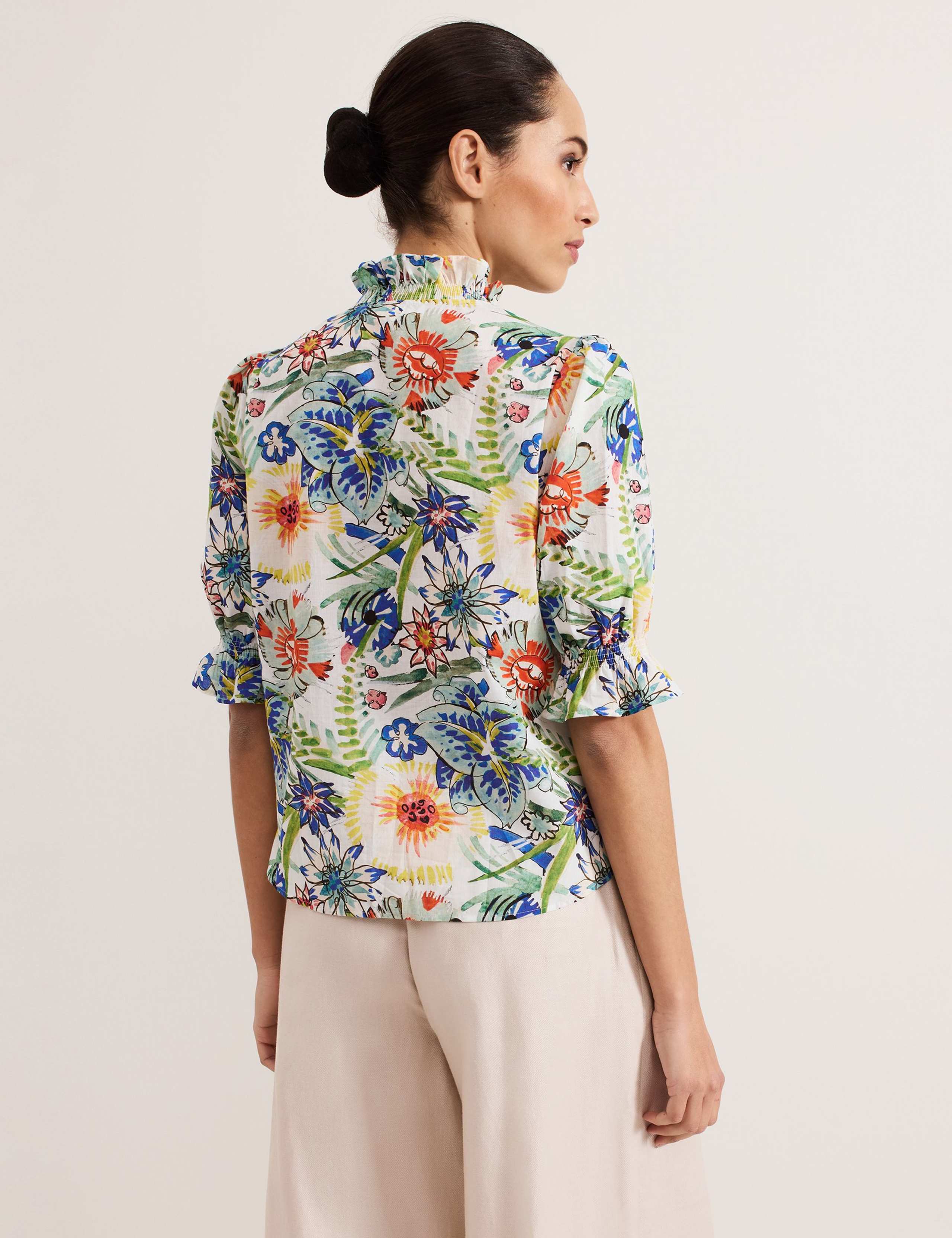 Pure Cotton Floral V-Neck Blouse 4 of 5