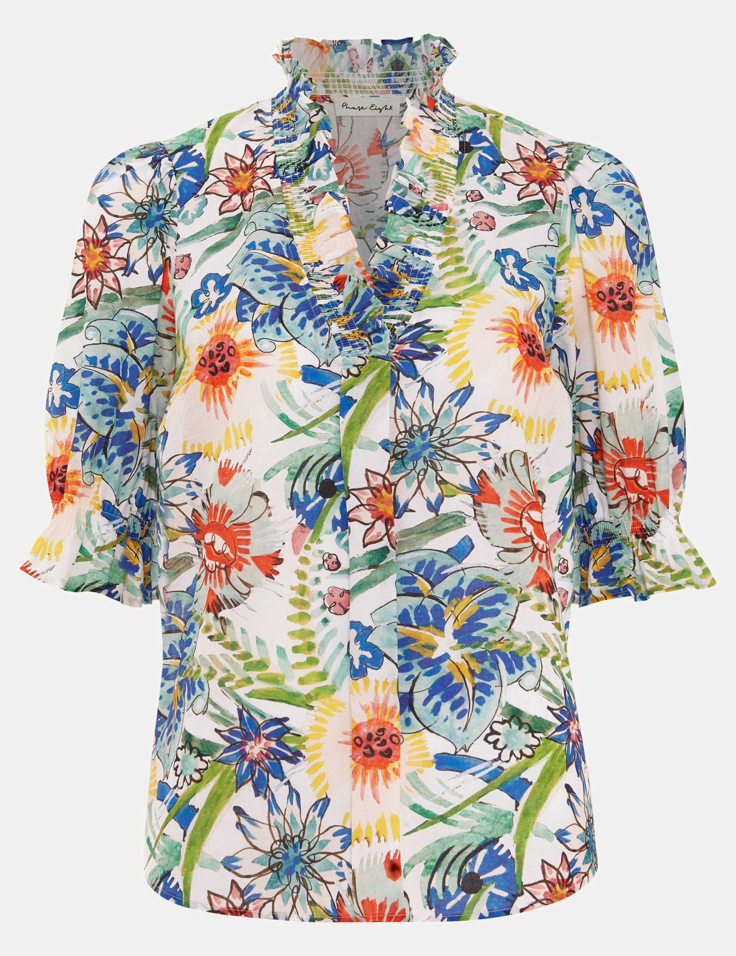 Pure Cotton Floral V-Neck Blouse 2 of 5
