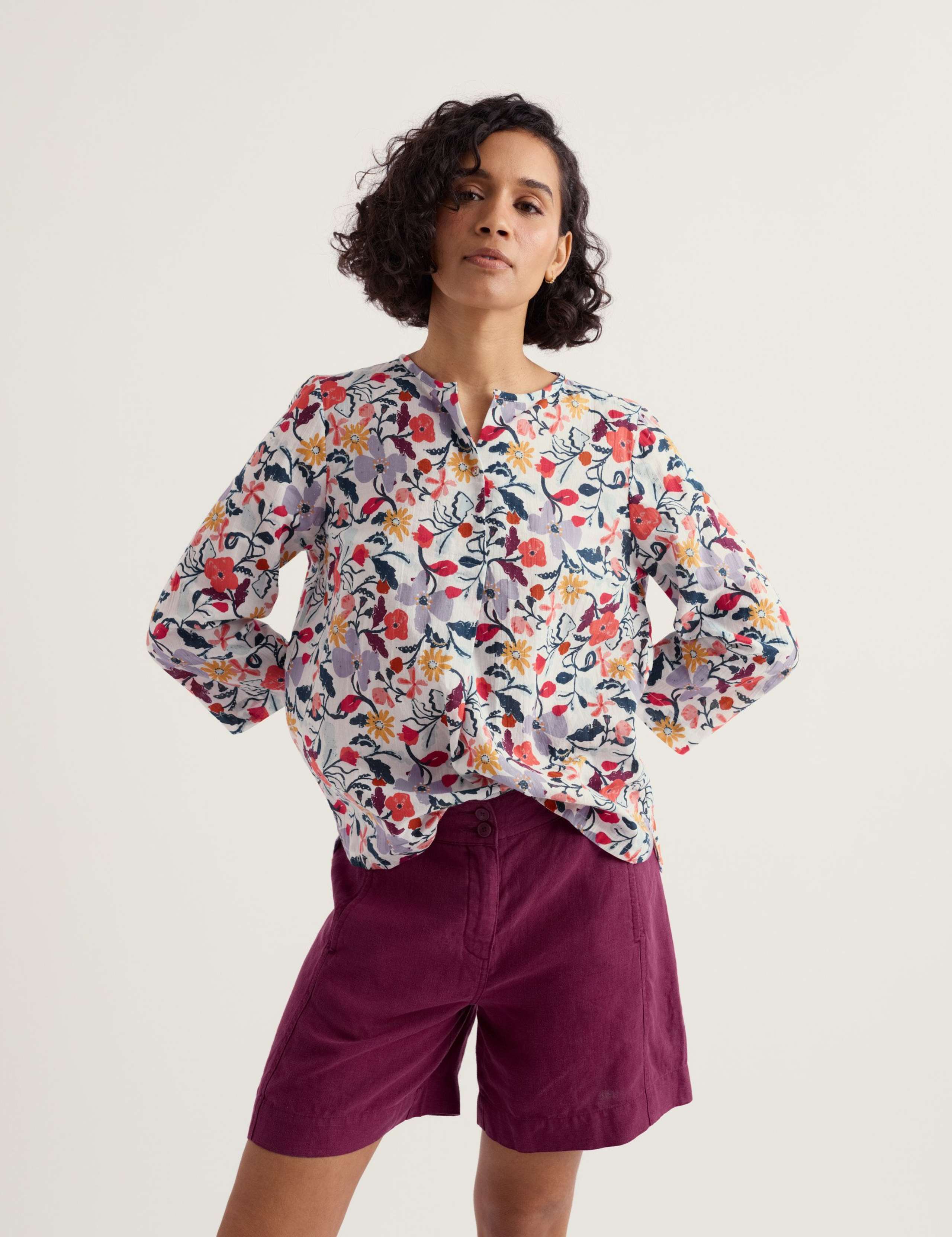 Pure Cotton Floral Notch Neck 3/4 Sleeve Top 4 of 5