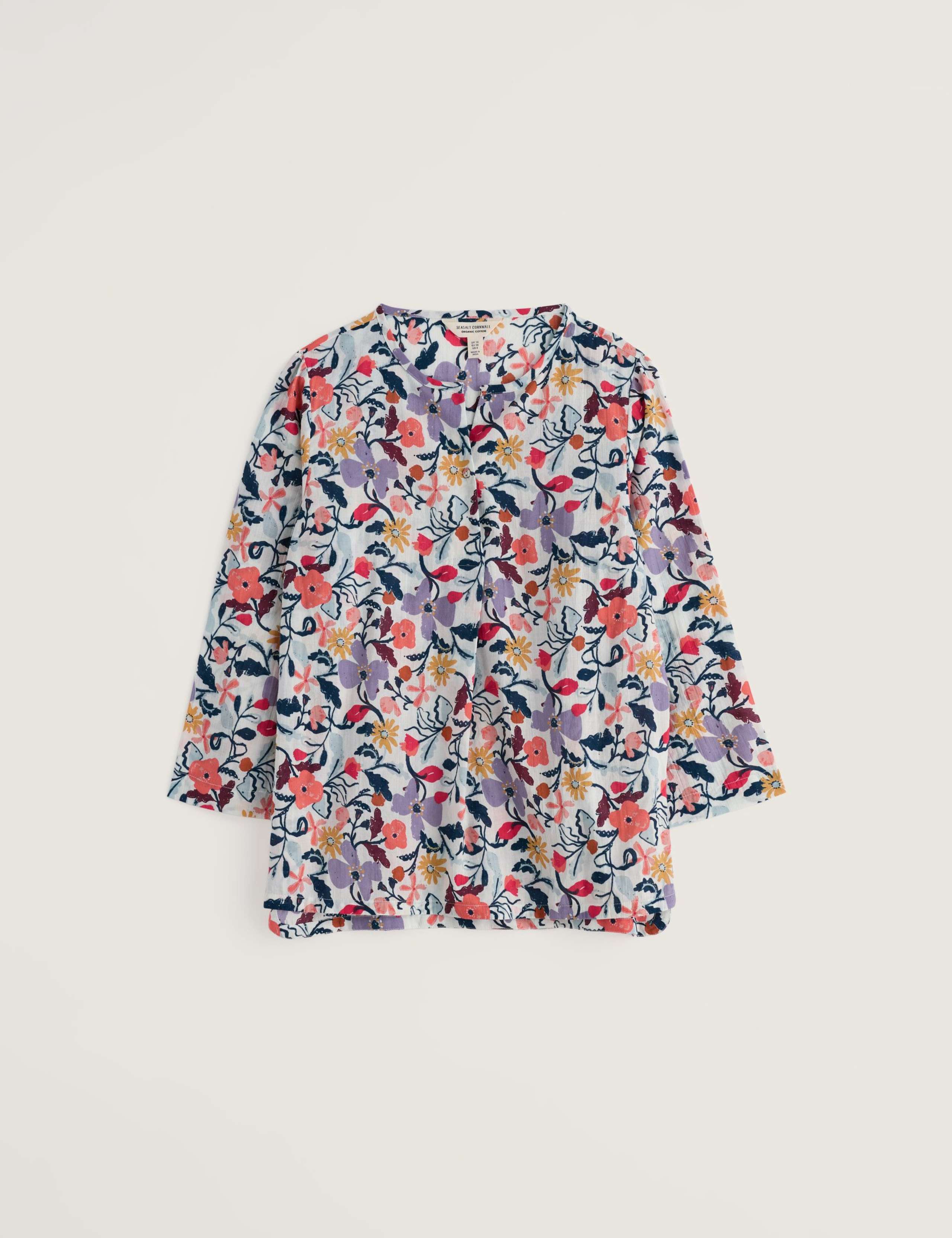 Pure Cotton Floral Notch Neck 3/4 Sleeve Top 2 of 5