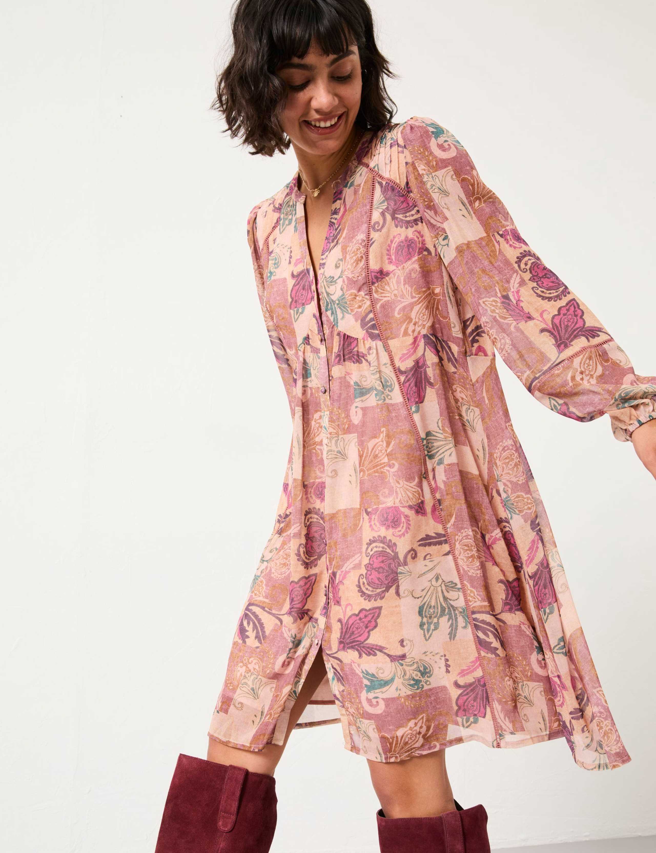 Printed Notch Neck Knee Length Tea Dress 3 of 6
