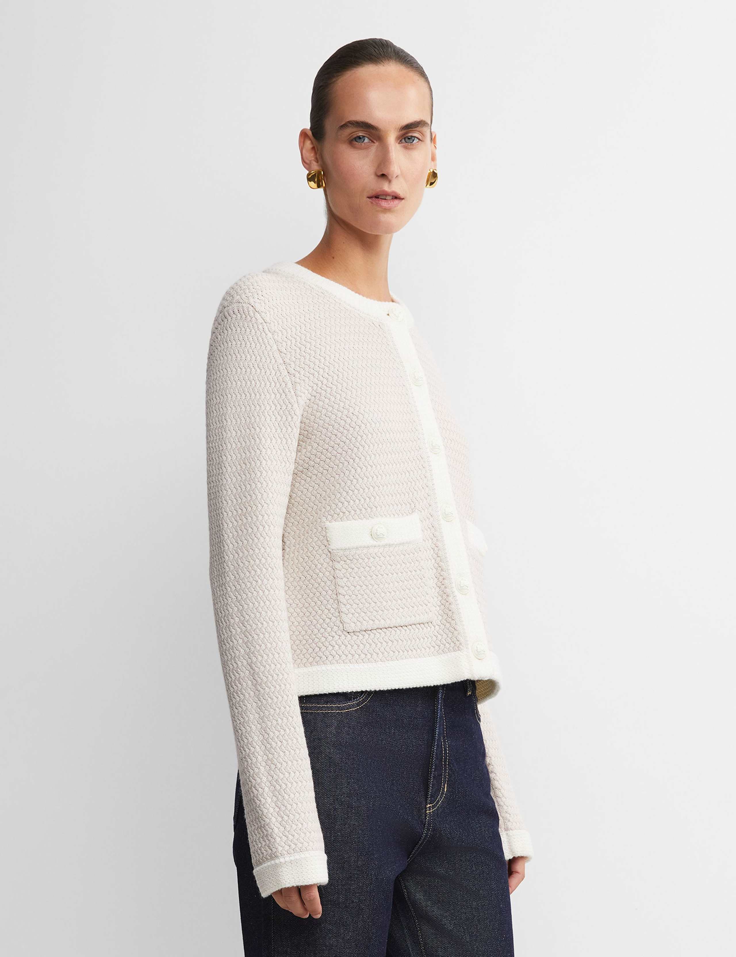 Pure Wool Striped Button Front Cardigan 4 of 5