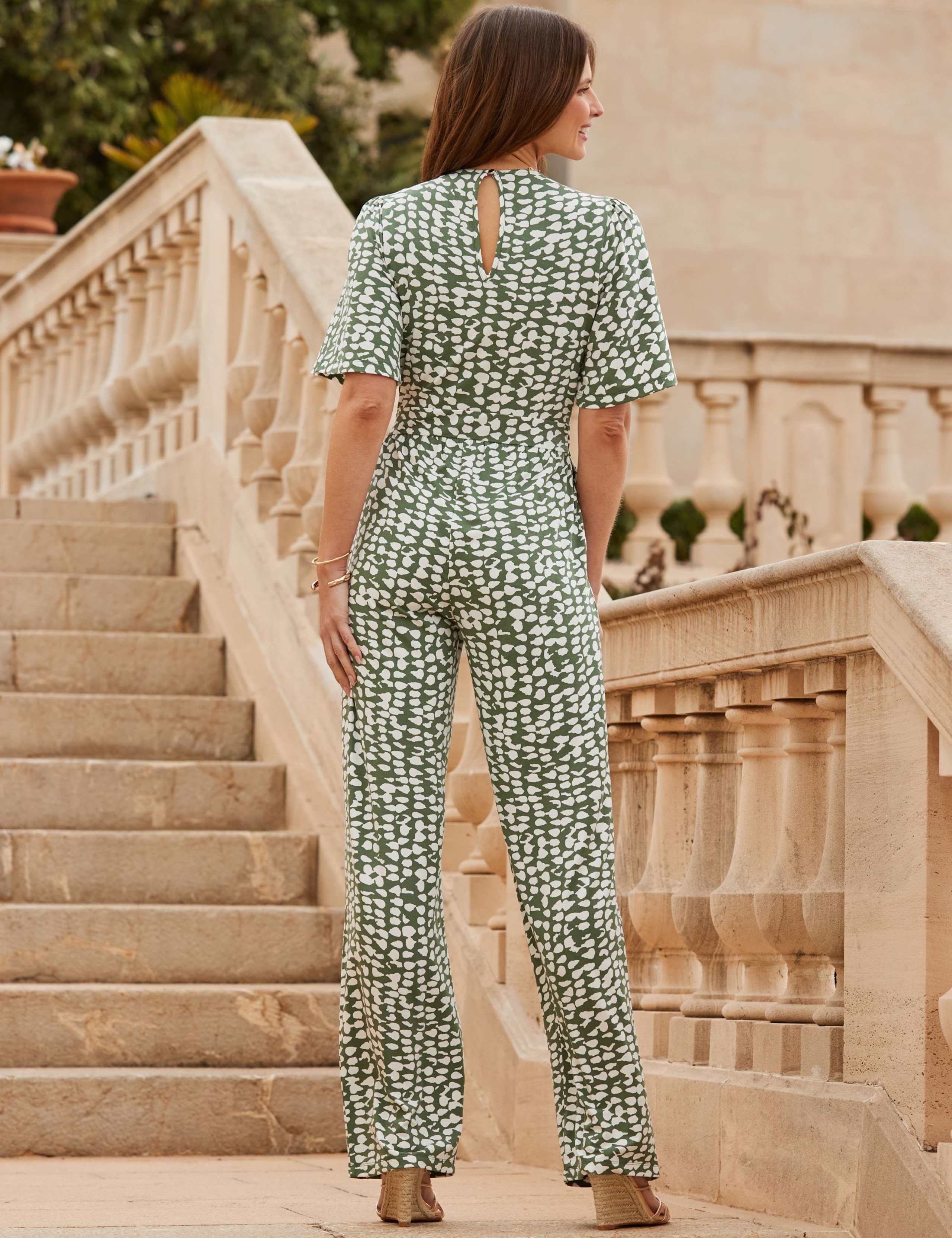 Spot Print Belted Short Sleeve Jumpsuit 3 of 6
