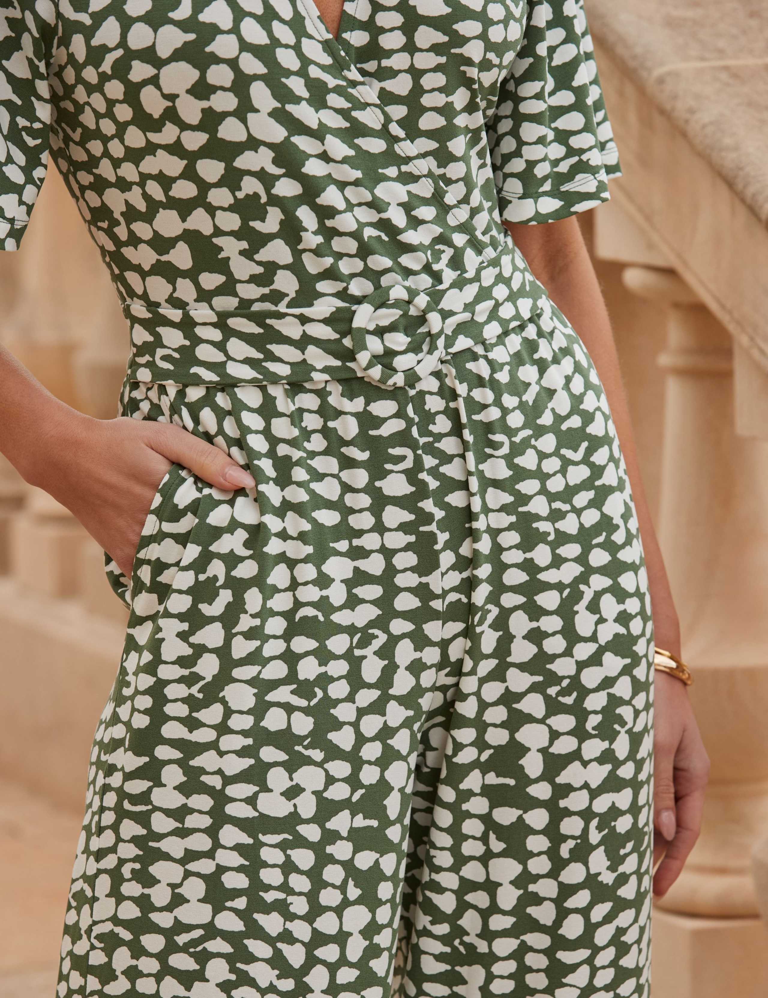 Spot Print Belted Short Sleeve Jumpsuit 6 of 6