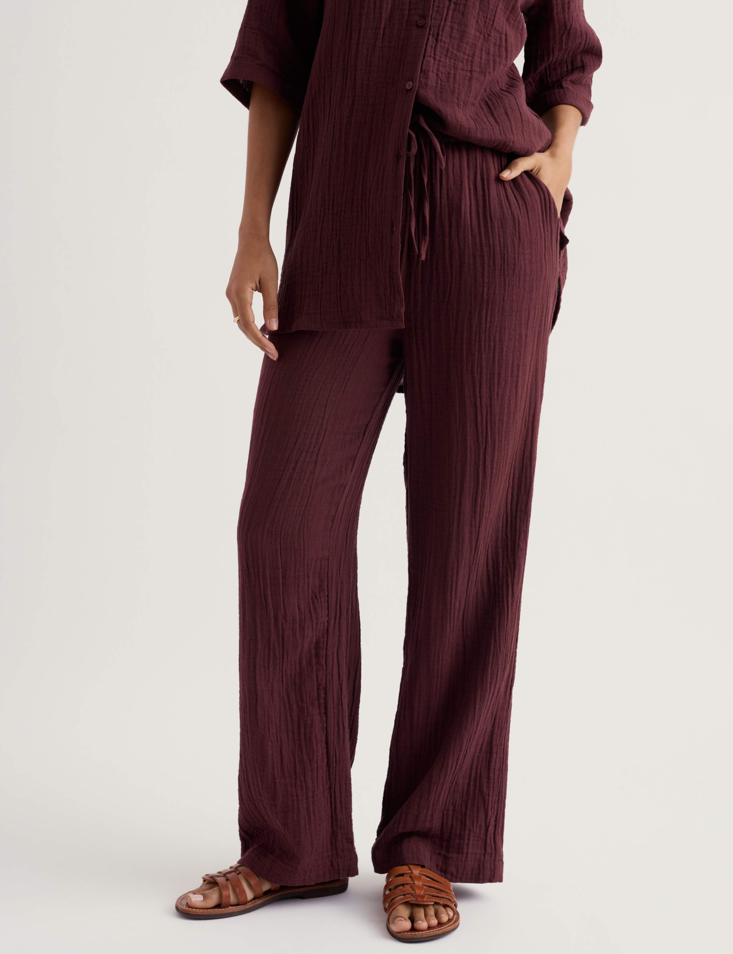 Pure Cotton Crinkle Wide Leg Beach Trousers 3 of 5