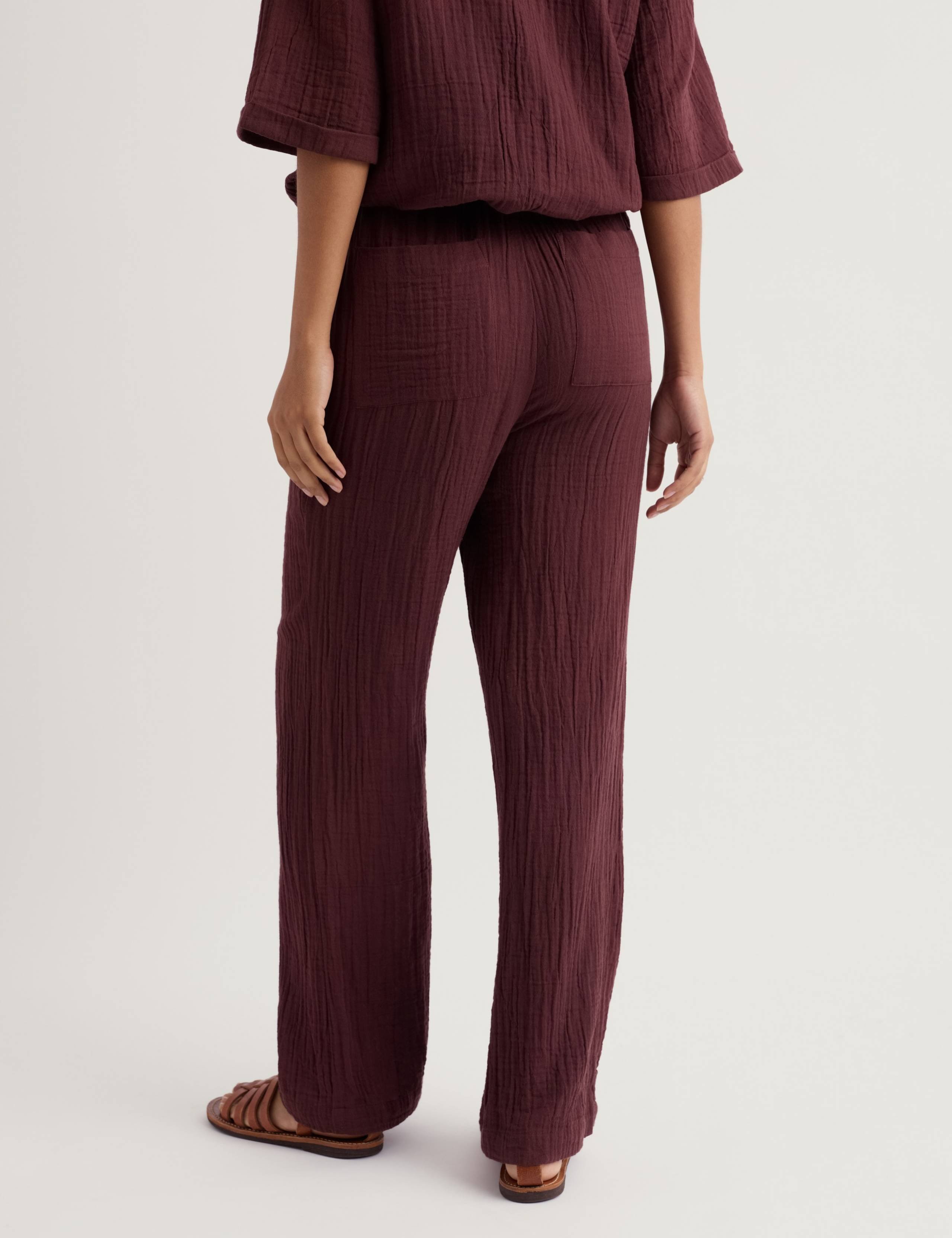 Pure Cotton Crinkle Wide Leg Beach Trousers 4 of 5