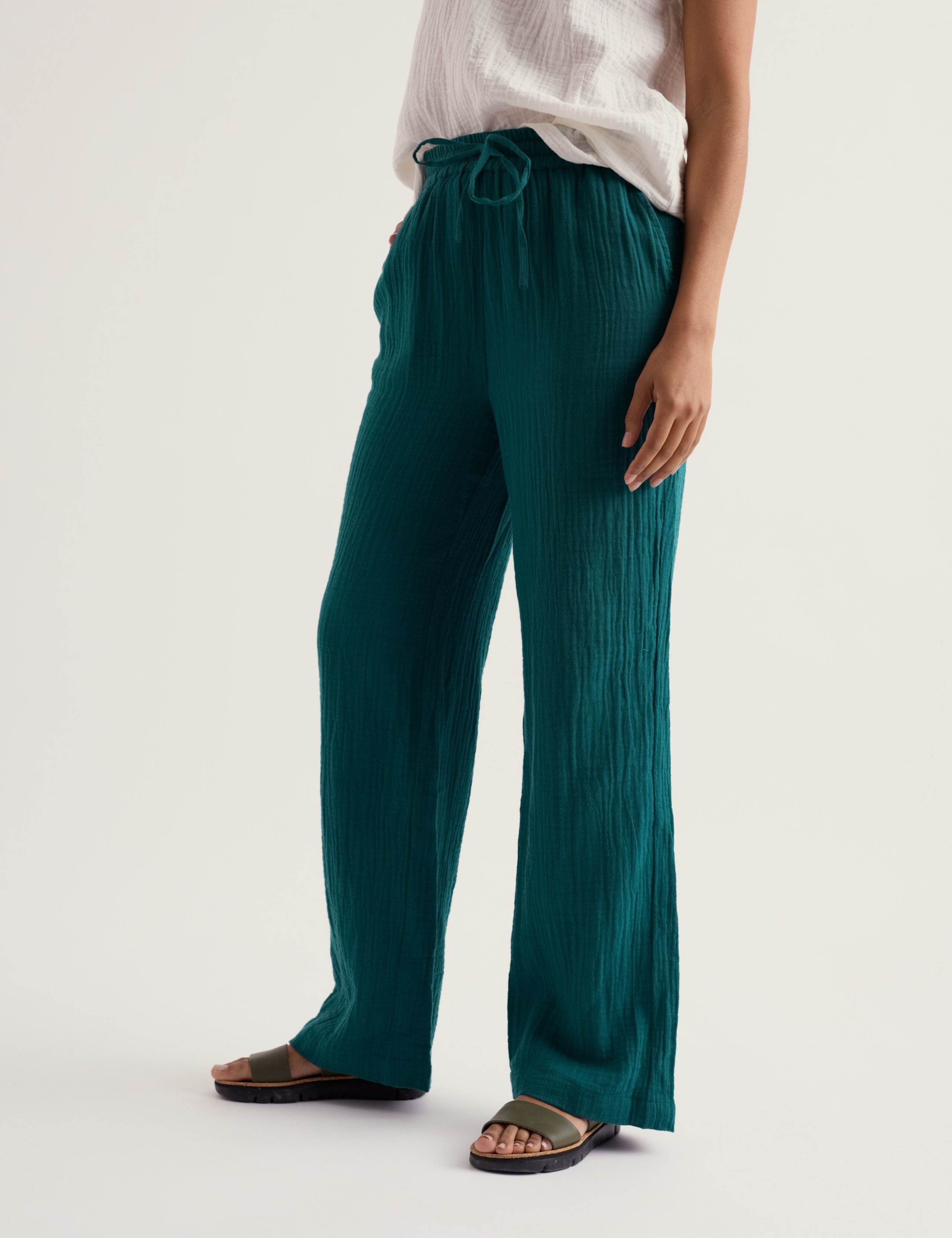 Pure Cotton Crinkle Wide Leg Beach Trousers 3 of 5