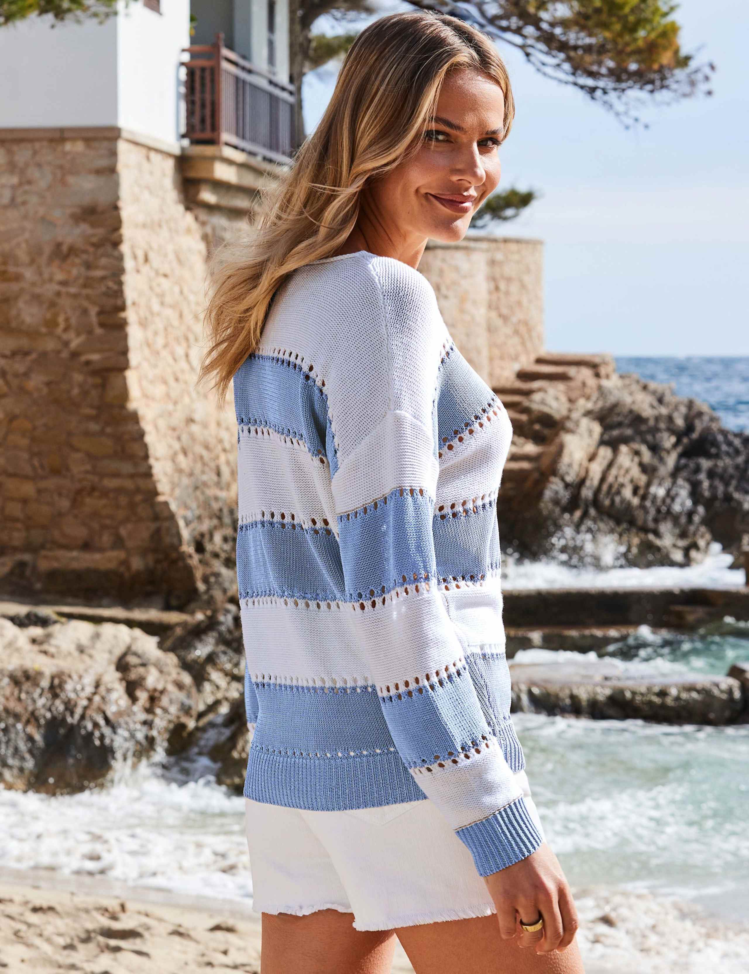 Striped Slash Neck Jumper with Cotton 4 of 5