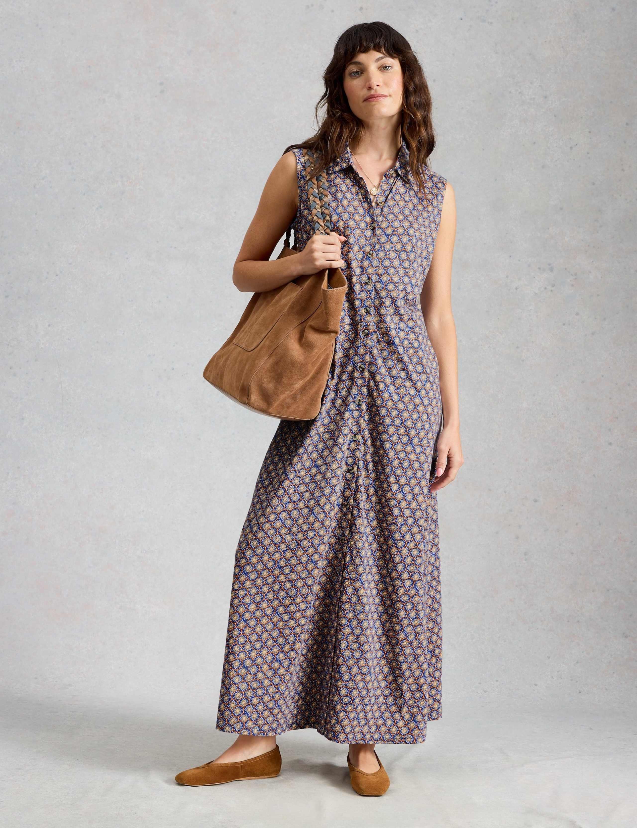 Jersey Geometric Collared Maxi Shirt Dres 1 of 6