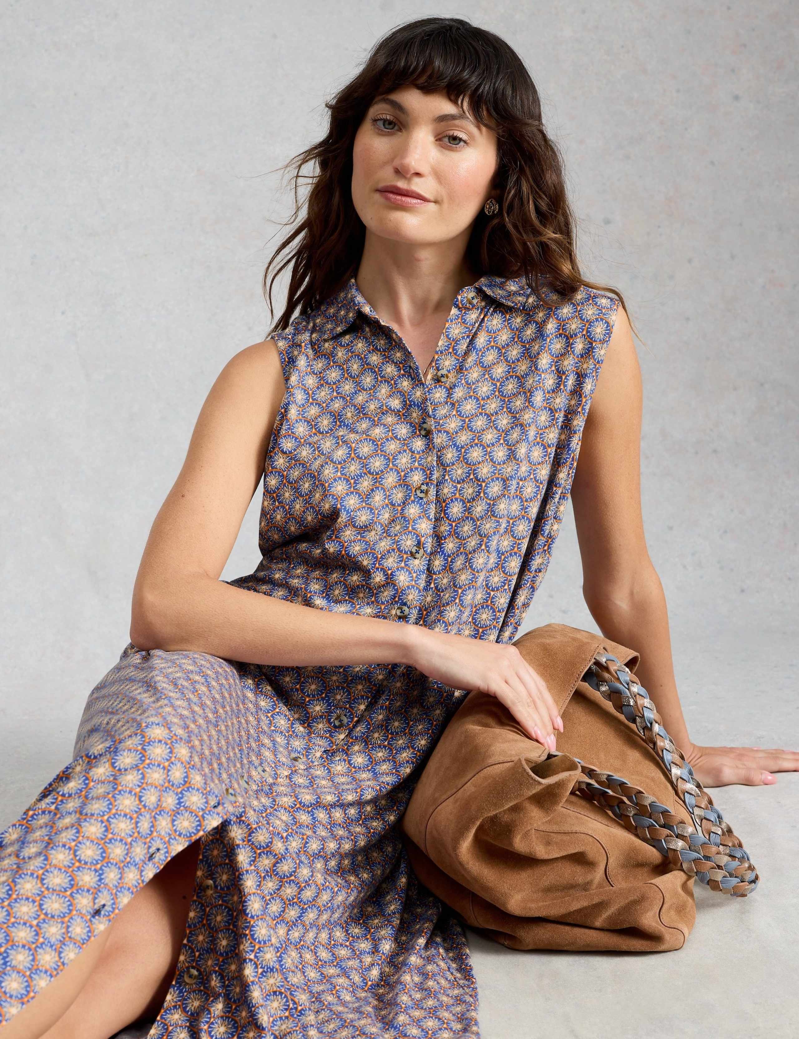 Jersey Geometric Collared Maxi Shirt Dres 4 of 6