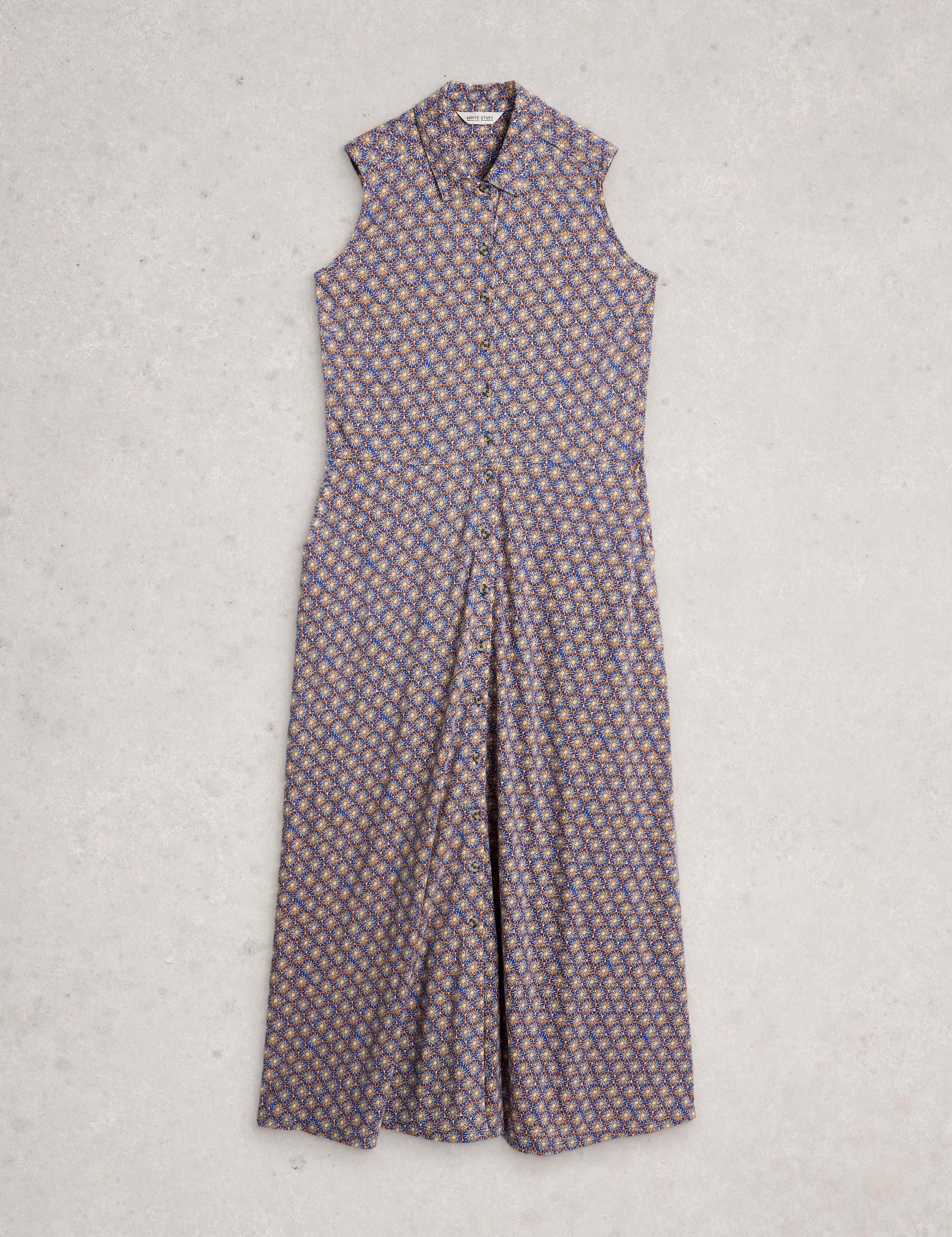 Jersey Geometric Collared Maxi Shirt Dres 2 of 6