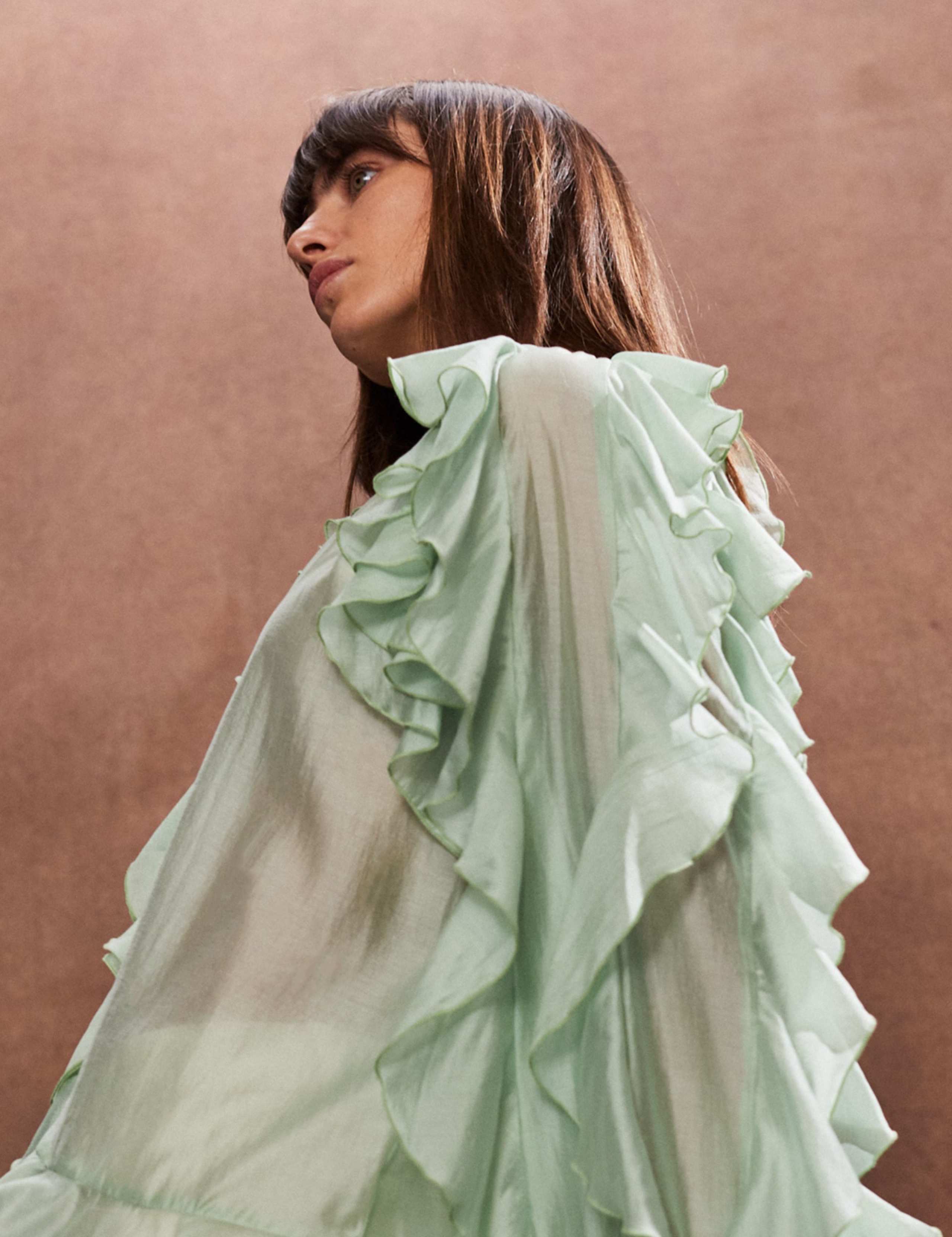 Lyocell Rich Tie Neck Ruffle Sleeve Blouse 4 of 5