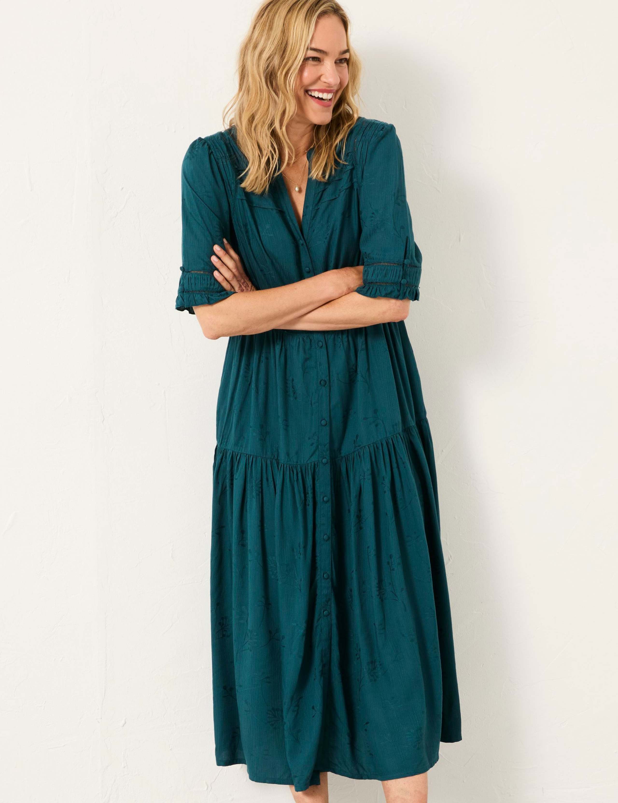 Floral Button Through Midi Tiered Dress 3 of 6