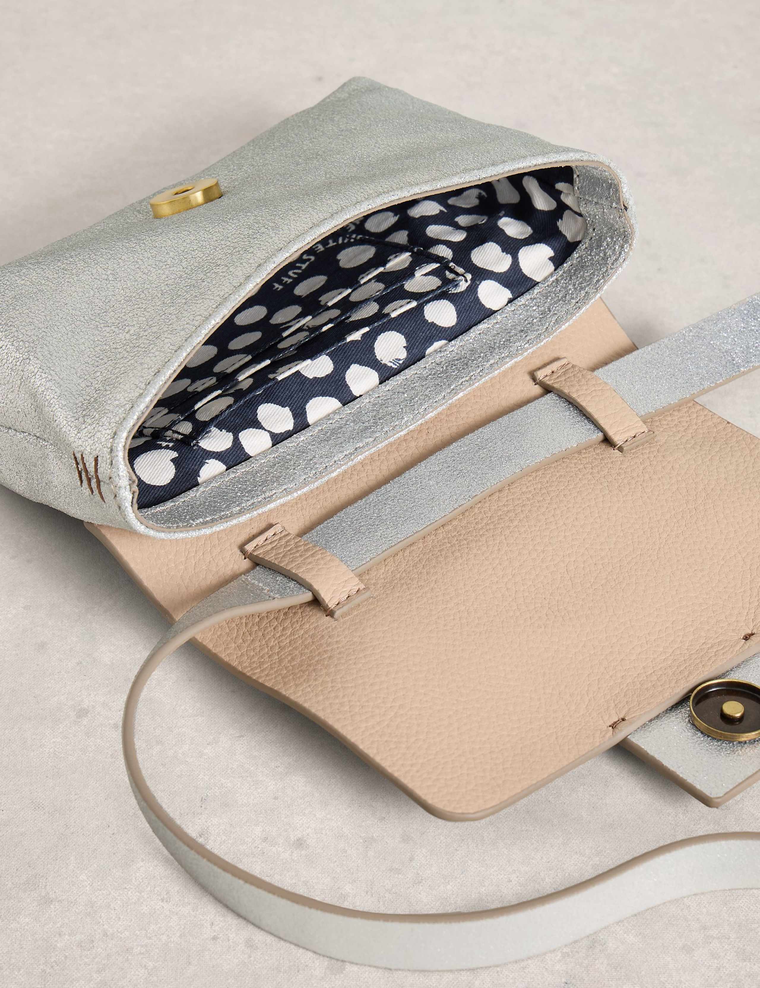 Leather Metallic Convertible Cross Body Bag 2 of 4