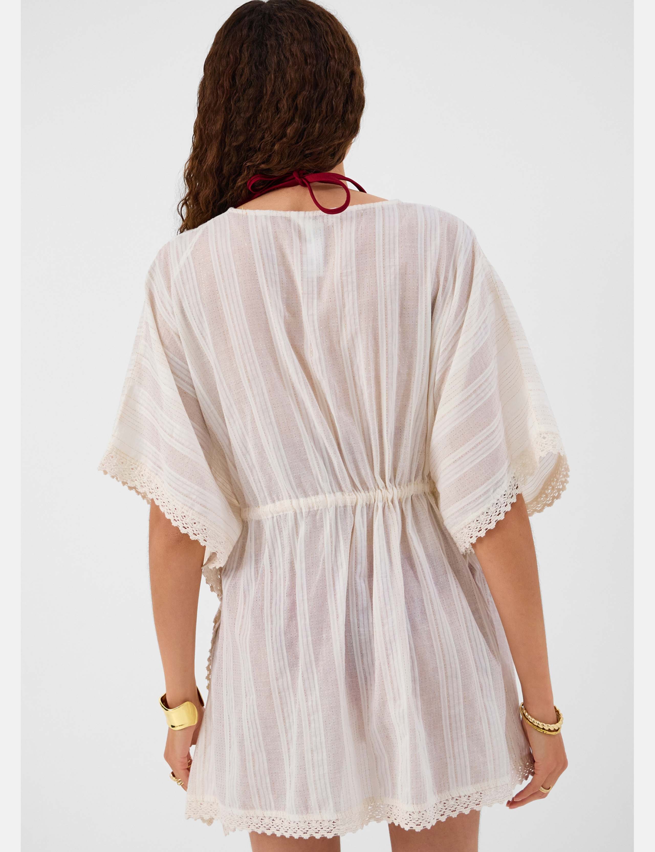 Cotton Rich Sparkly Lace Trim Mini Kaftan 3 of 4
