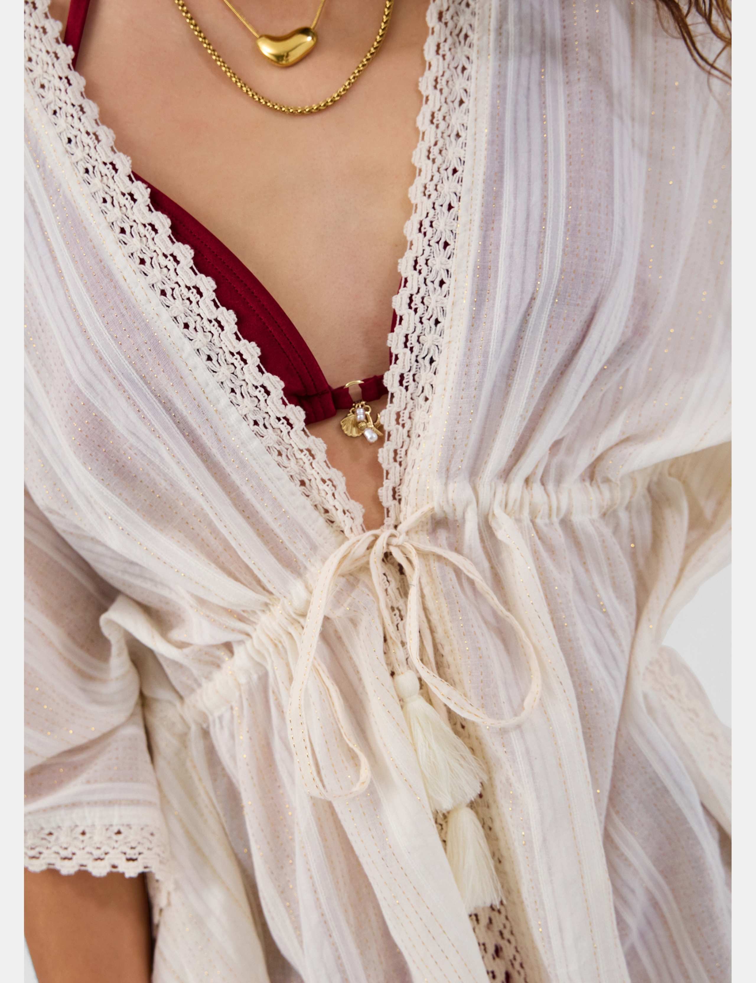 Cotton Rich Sparkly Lace Trim Mini Kaftan 4 of 4