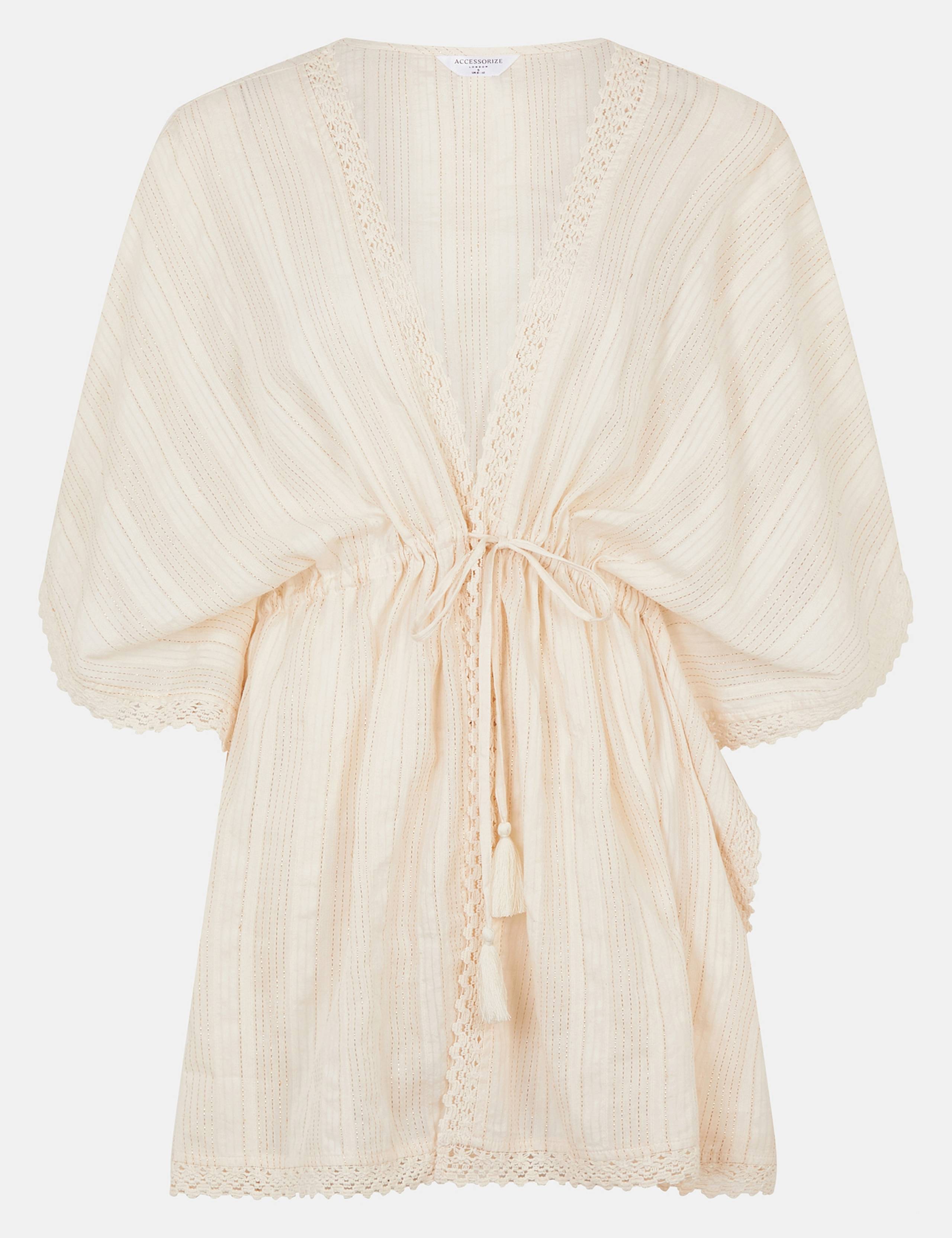 Cotton Rich Sparkly Lace Trim Mini Kaftan 2 of 4