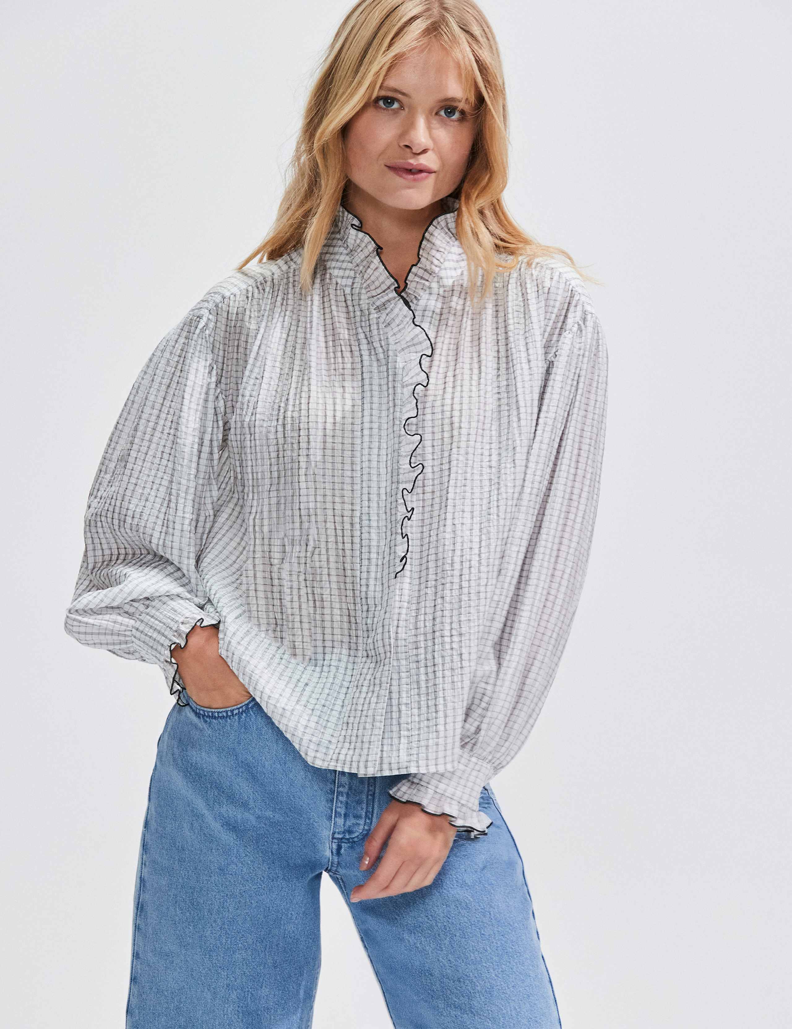 Lyocell Rich Checked Frill Detail Blouse 2 of 4