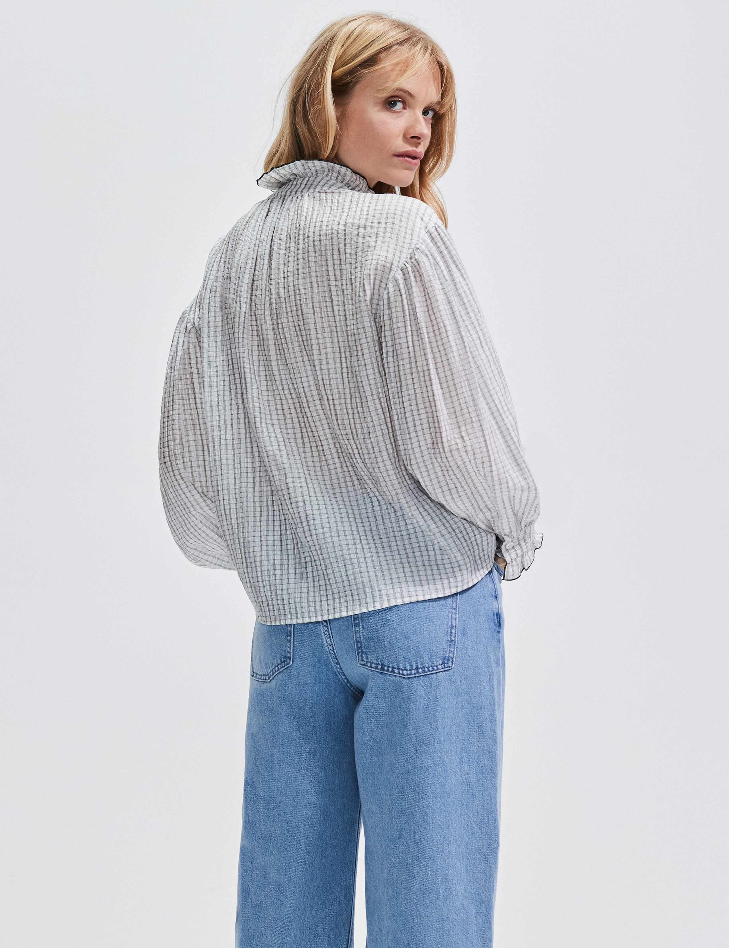 Lyocell Rich Checked Frill Detail Blouse 3 of 4