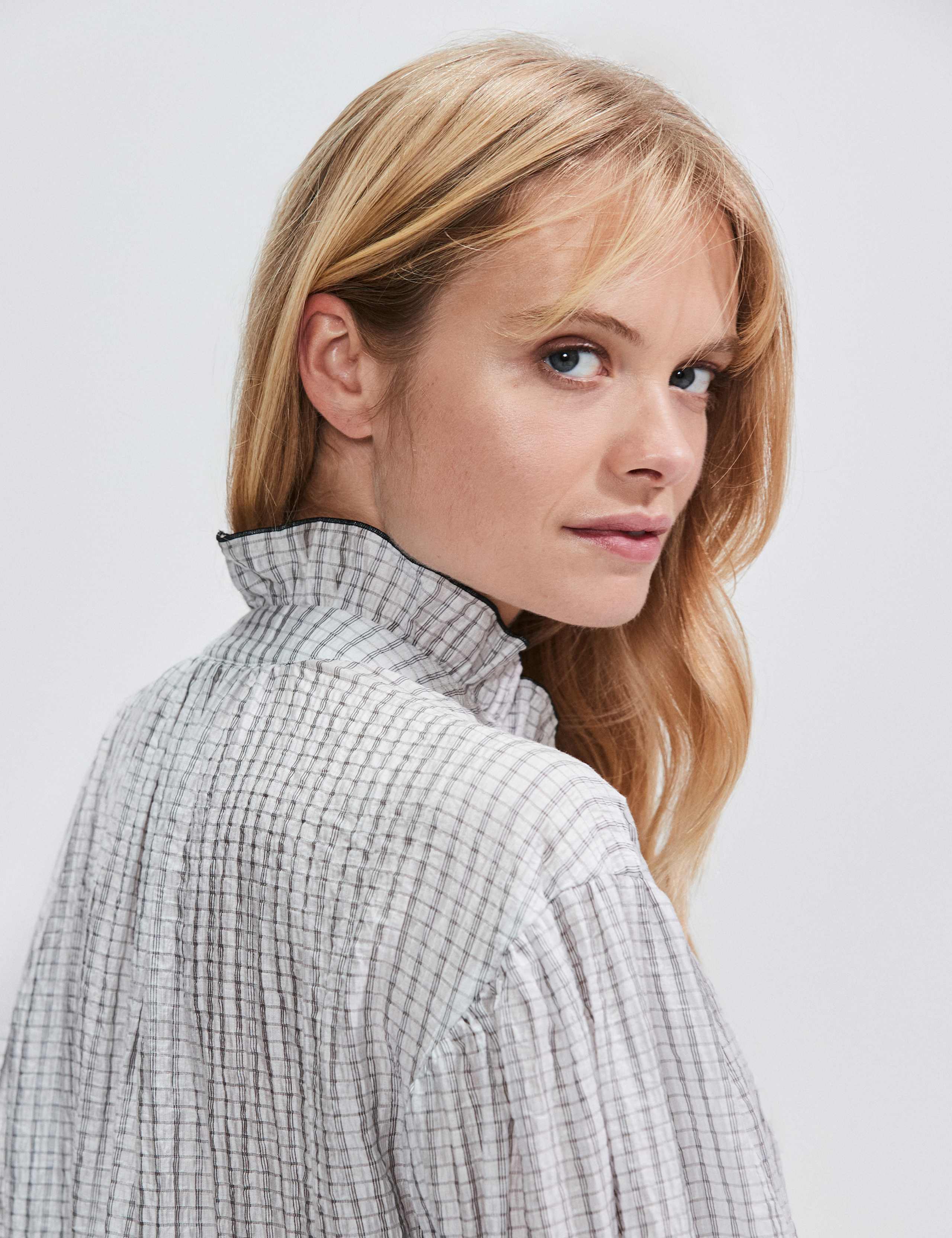 Lyocell Rich Checked Frill Detail Blouse 4 of 4