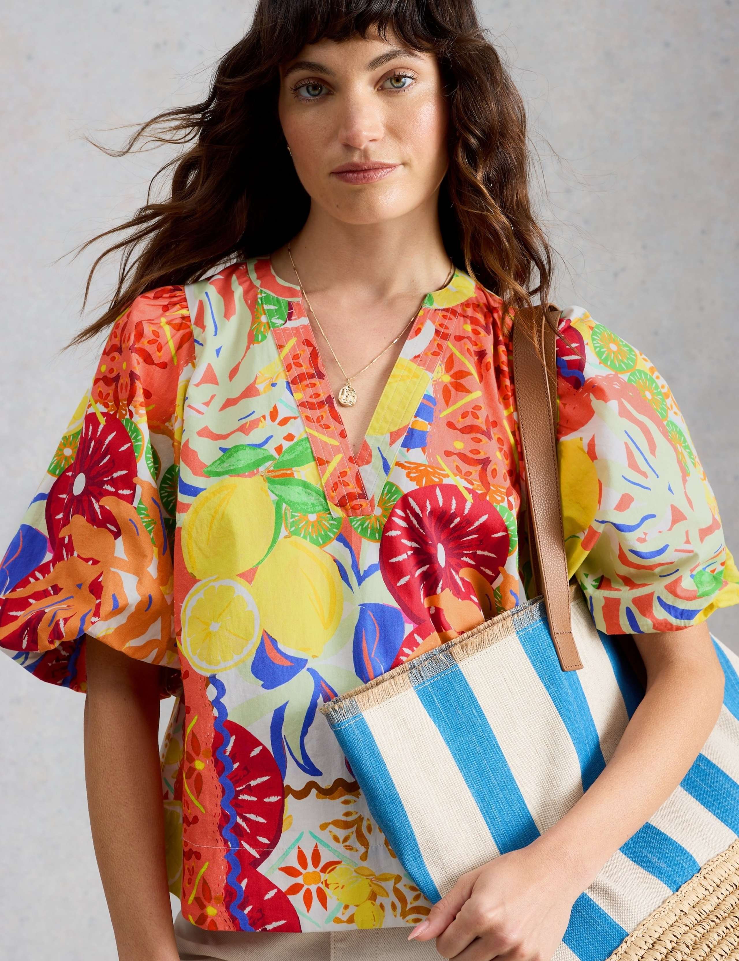 Pure Cotton Printed V-Neck Top 1 of 6