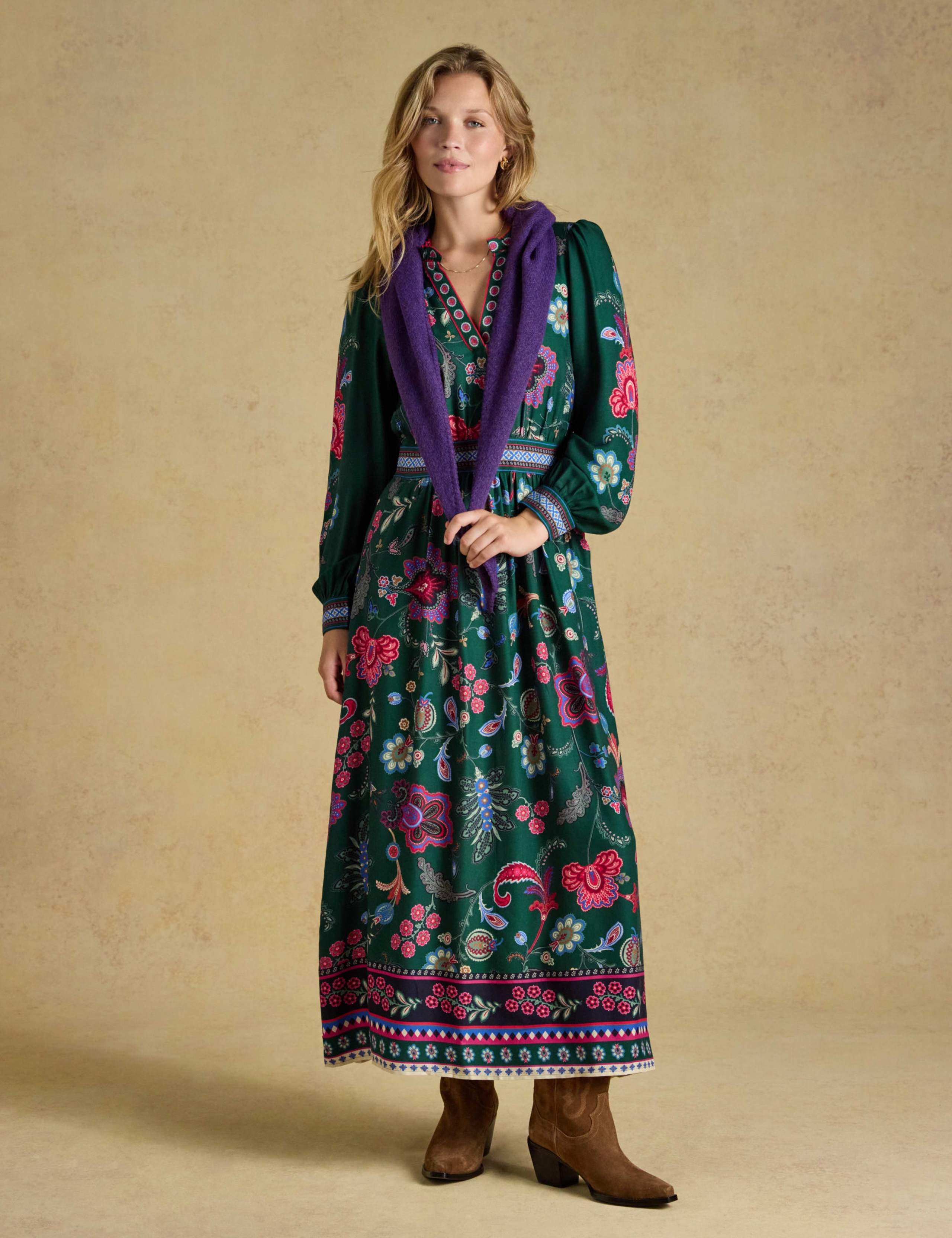 Floral V Neck Ruffle Maxi Tea Dress 6 of 8