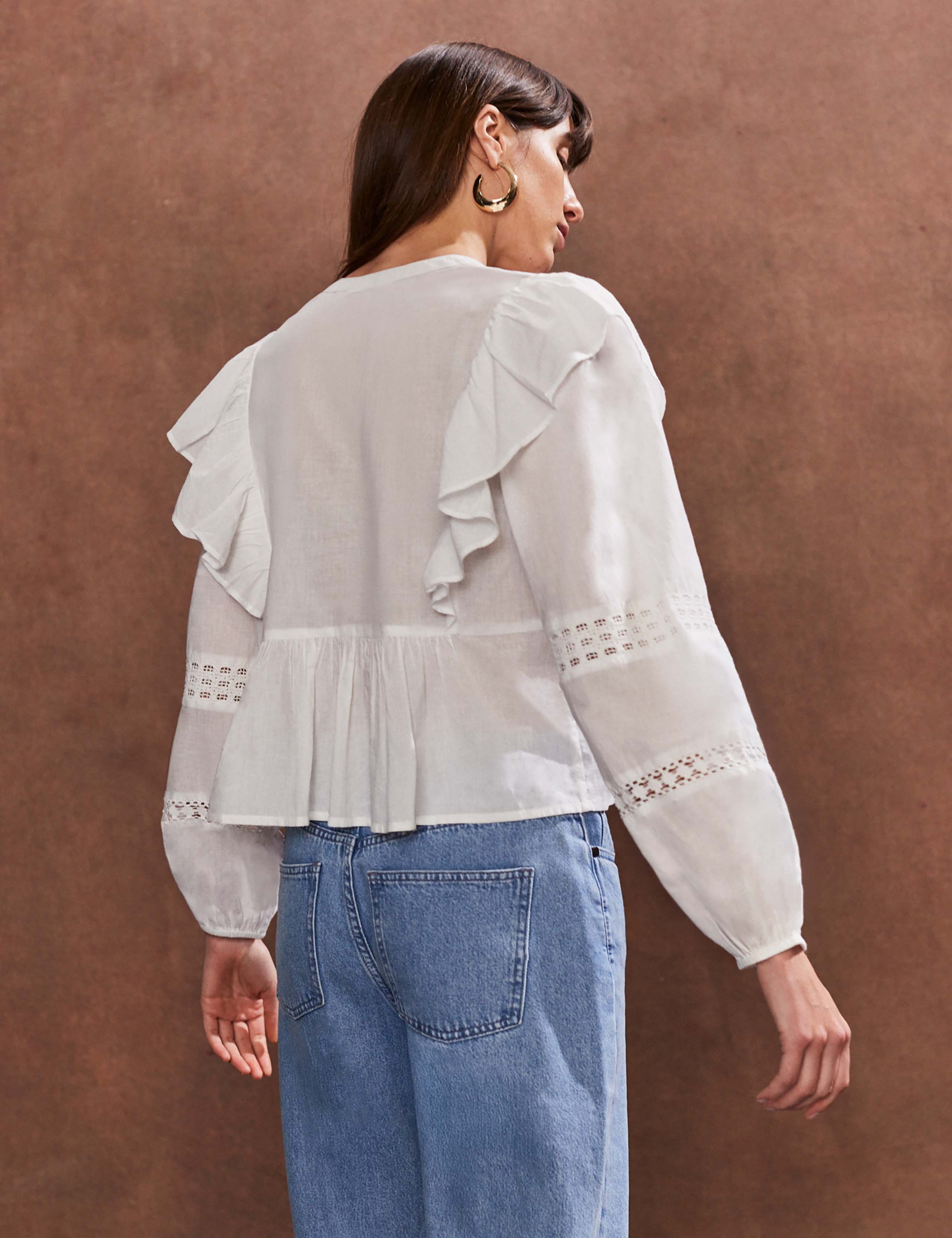 Pure Cotton V-Neck Broderie Ruffle Blouse 3 of 4