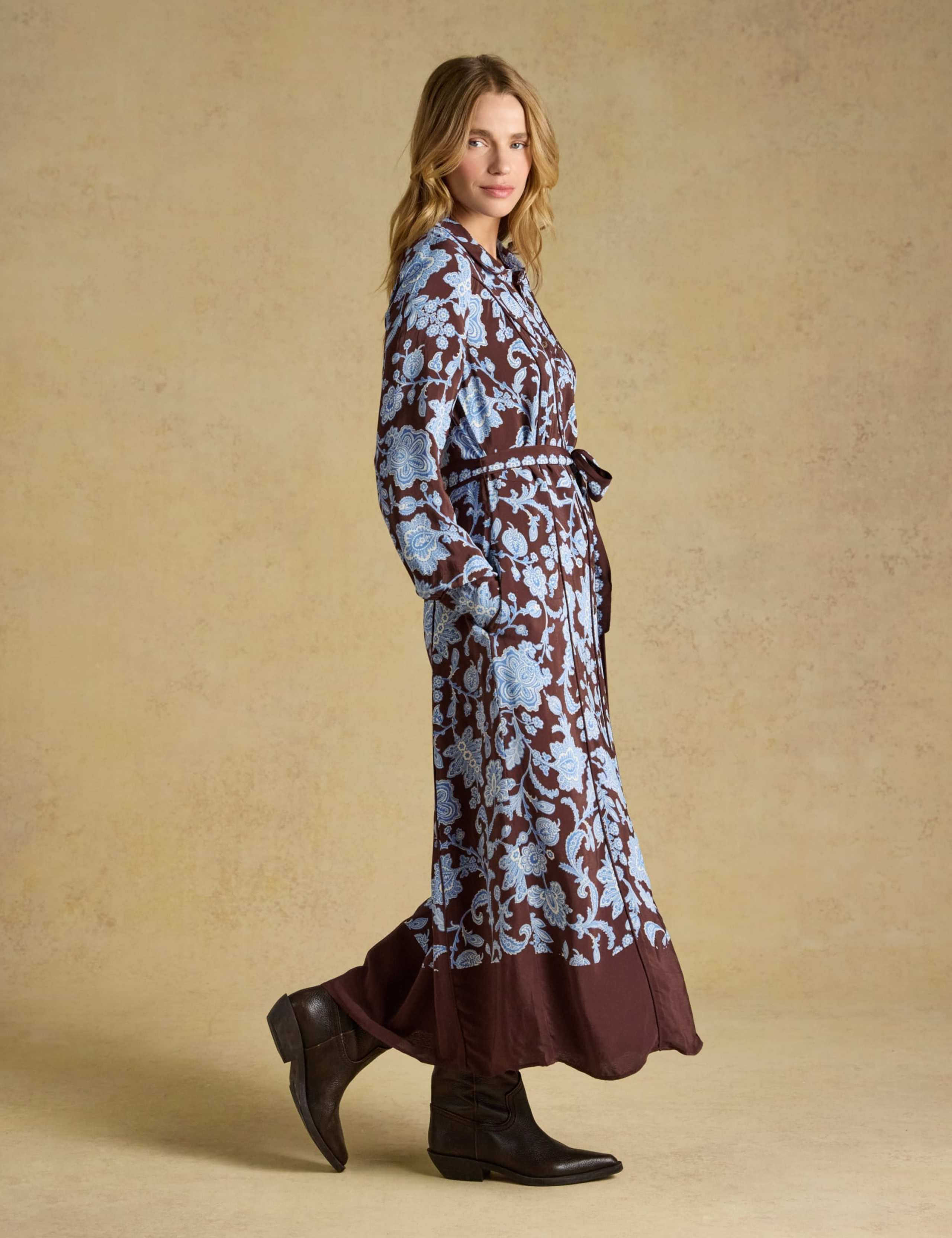 Floral Button Through Belted Midi Shirt Dress 6 of 7