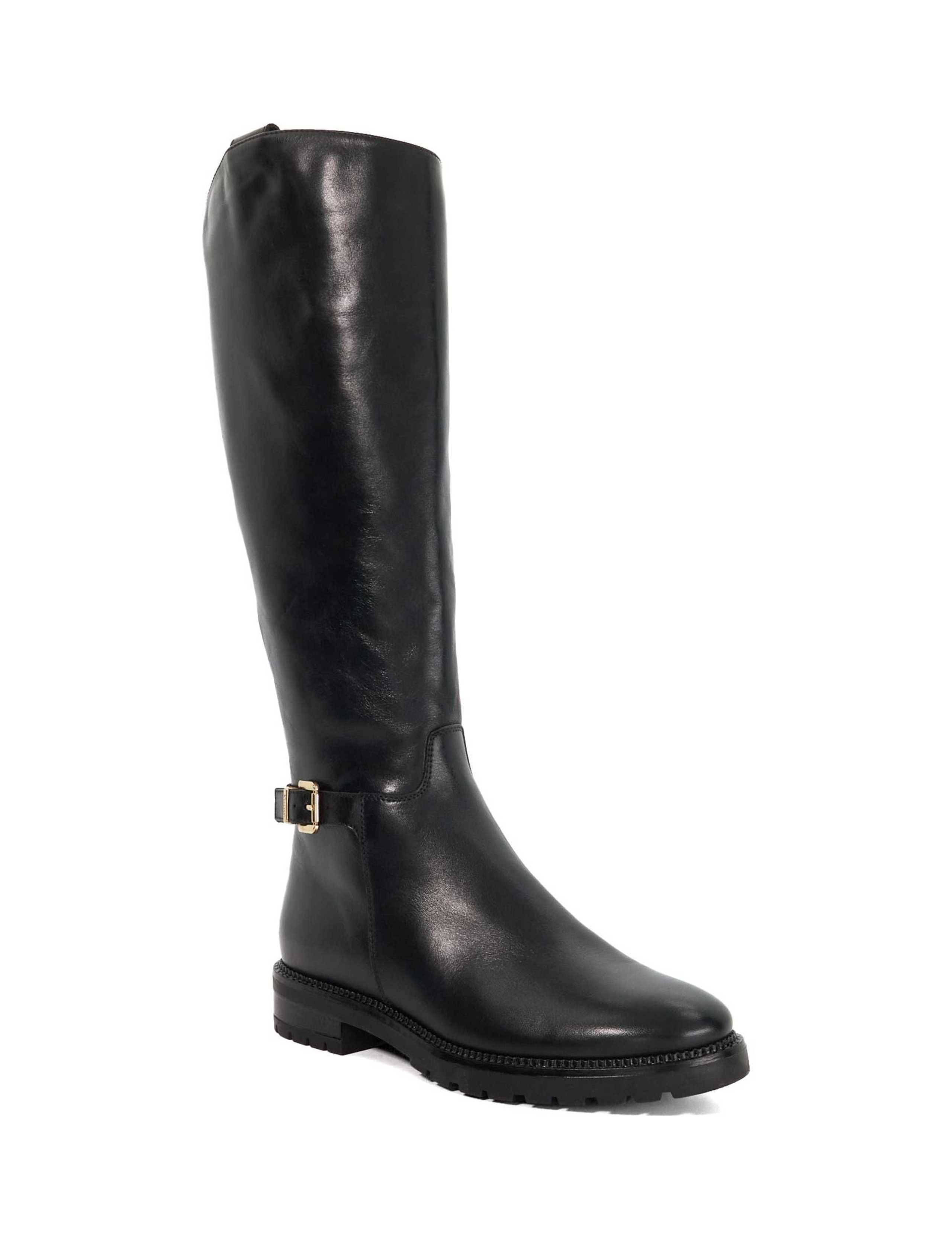 Leather Buckle Cleated Flat Knee High Boots 2 of 5