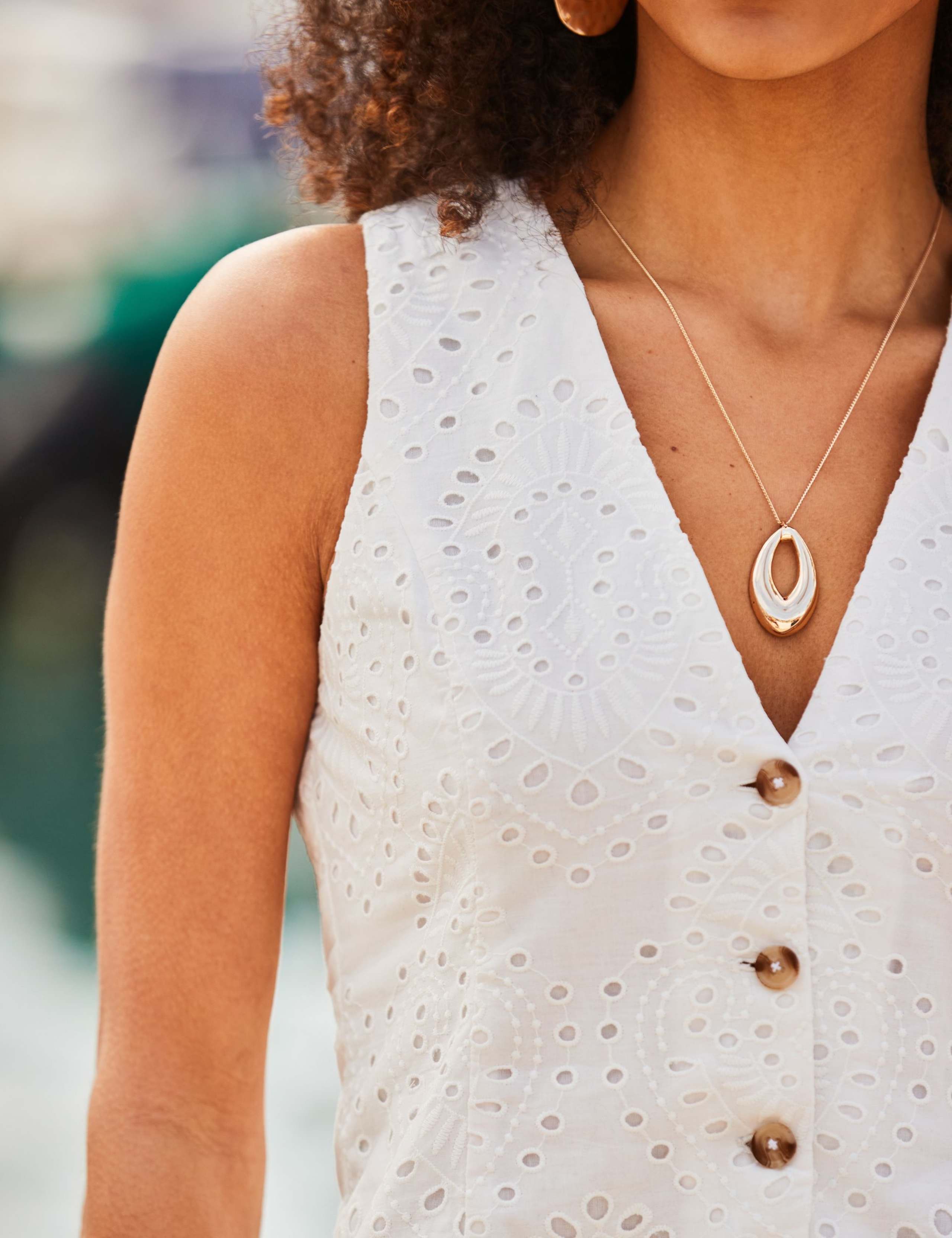 Pure Cotton Broderie V-Neck Waistcoat 5 of 5