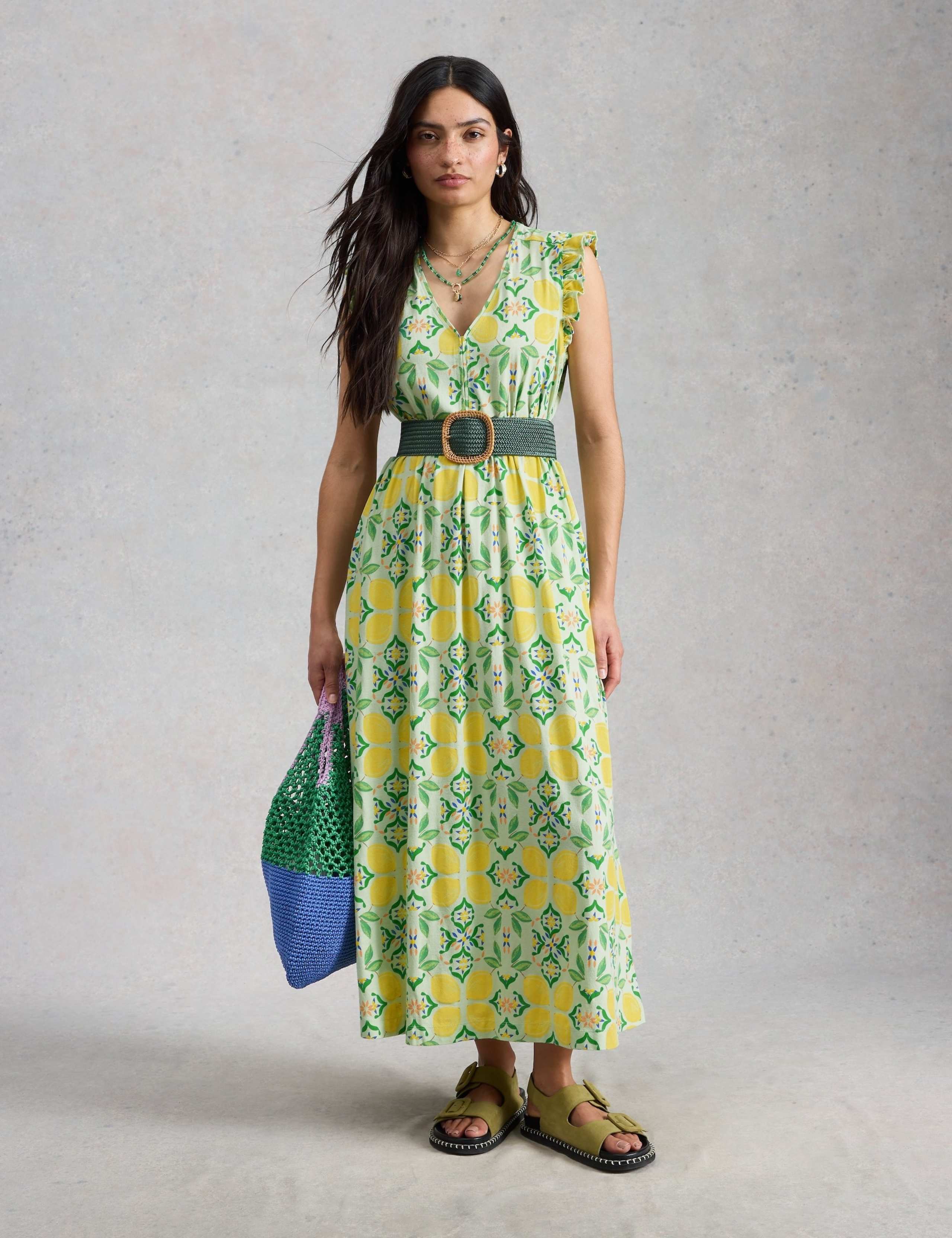 Pure Cotton Printed Midaxi Waisted Dress 3 of 6