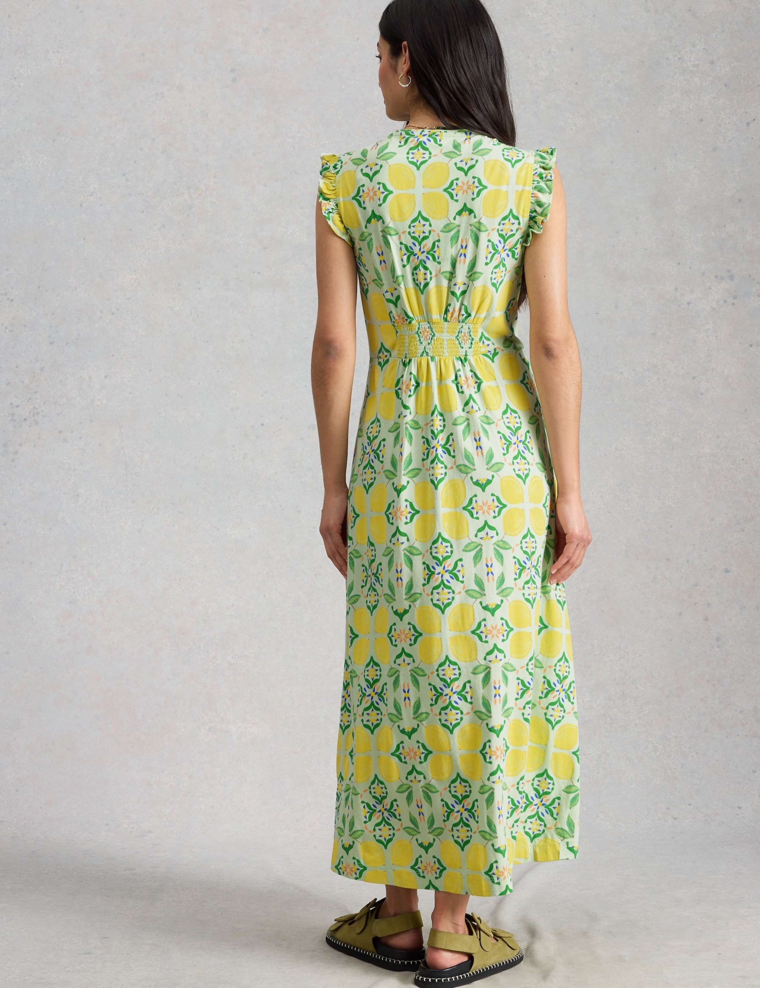 Pure Cotton Printed Midaxi Waisted Dress 5 of 6
