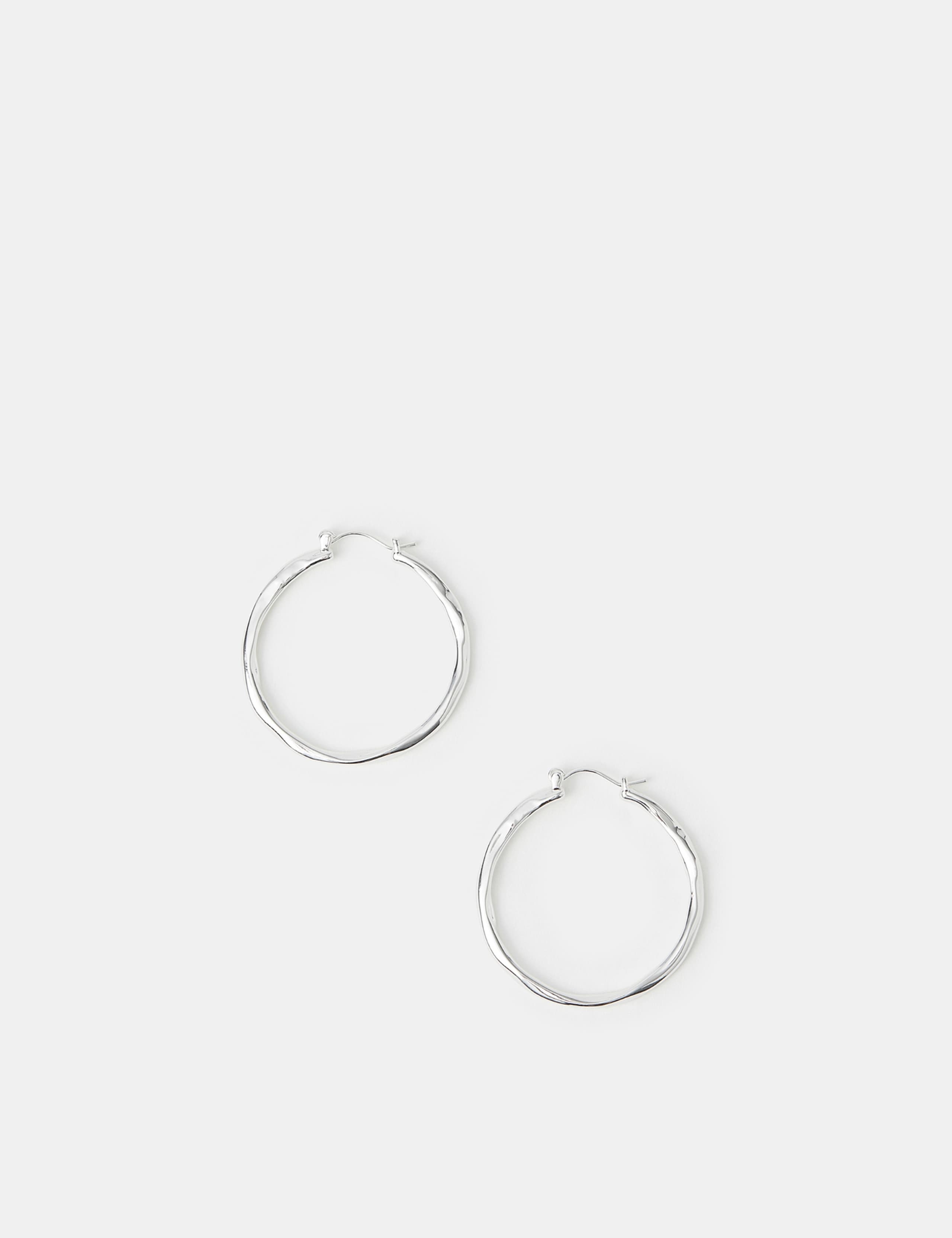 Silver Plated Large Molten Hoop Earrings 1 of 2