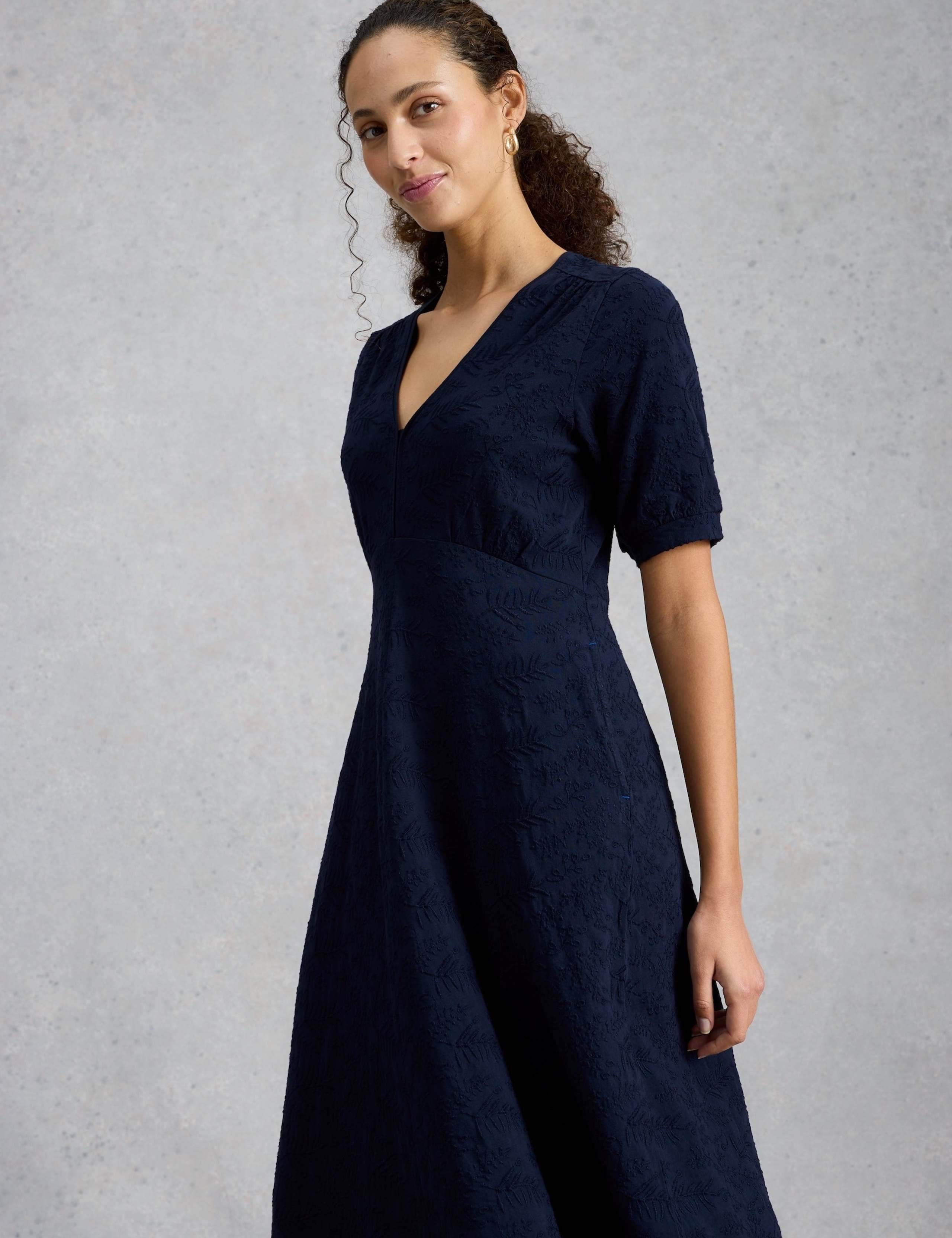 Pure Cotton Jersey Embroidered Midi Dress 4 of 6