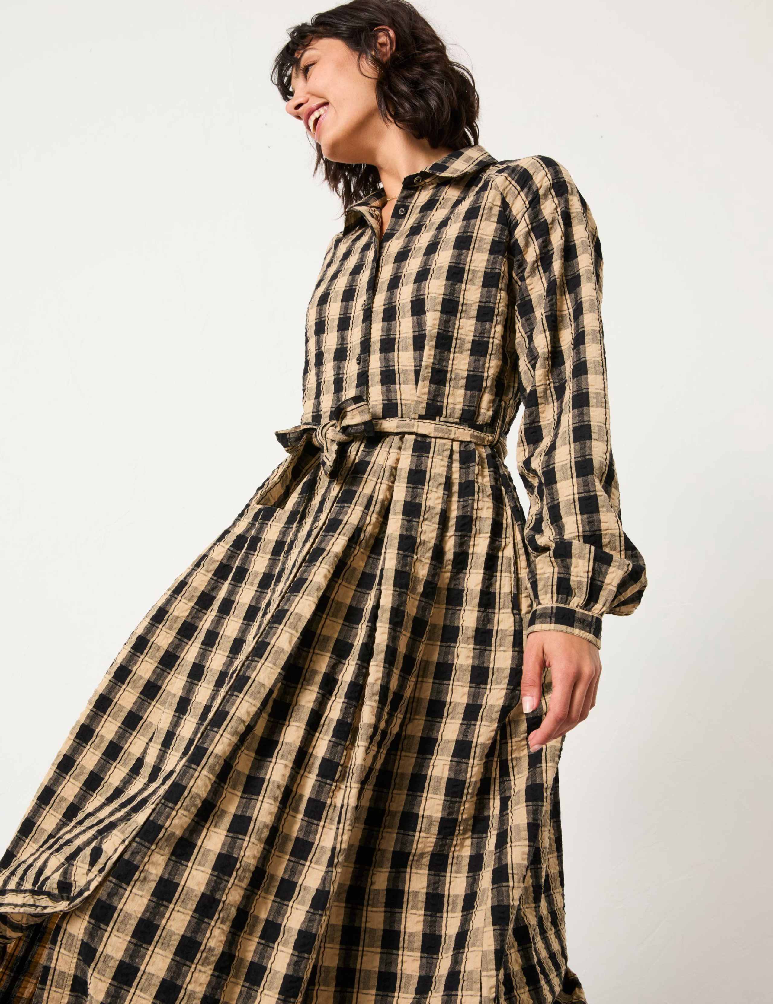 Pure Cotton Checked Midaxi Shirt Dress 2 of 6