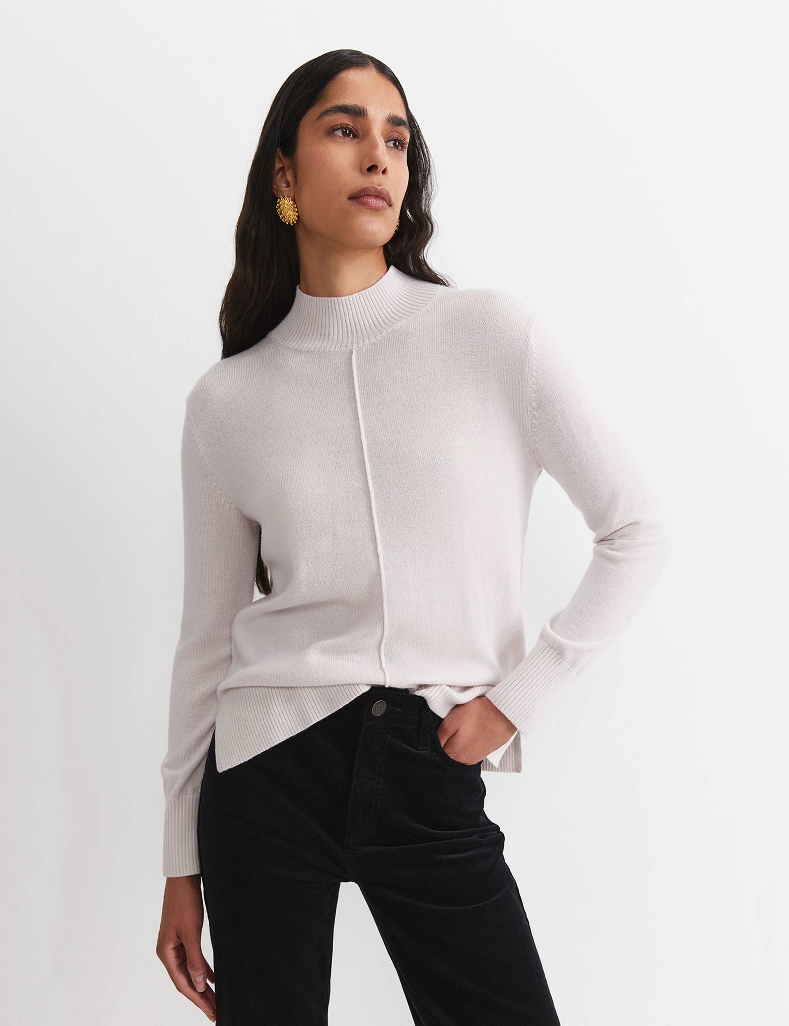 Pure Wool Textured Funnel Neck Jumper 1 of 6