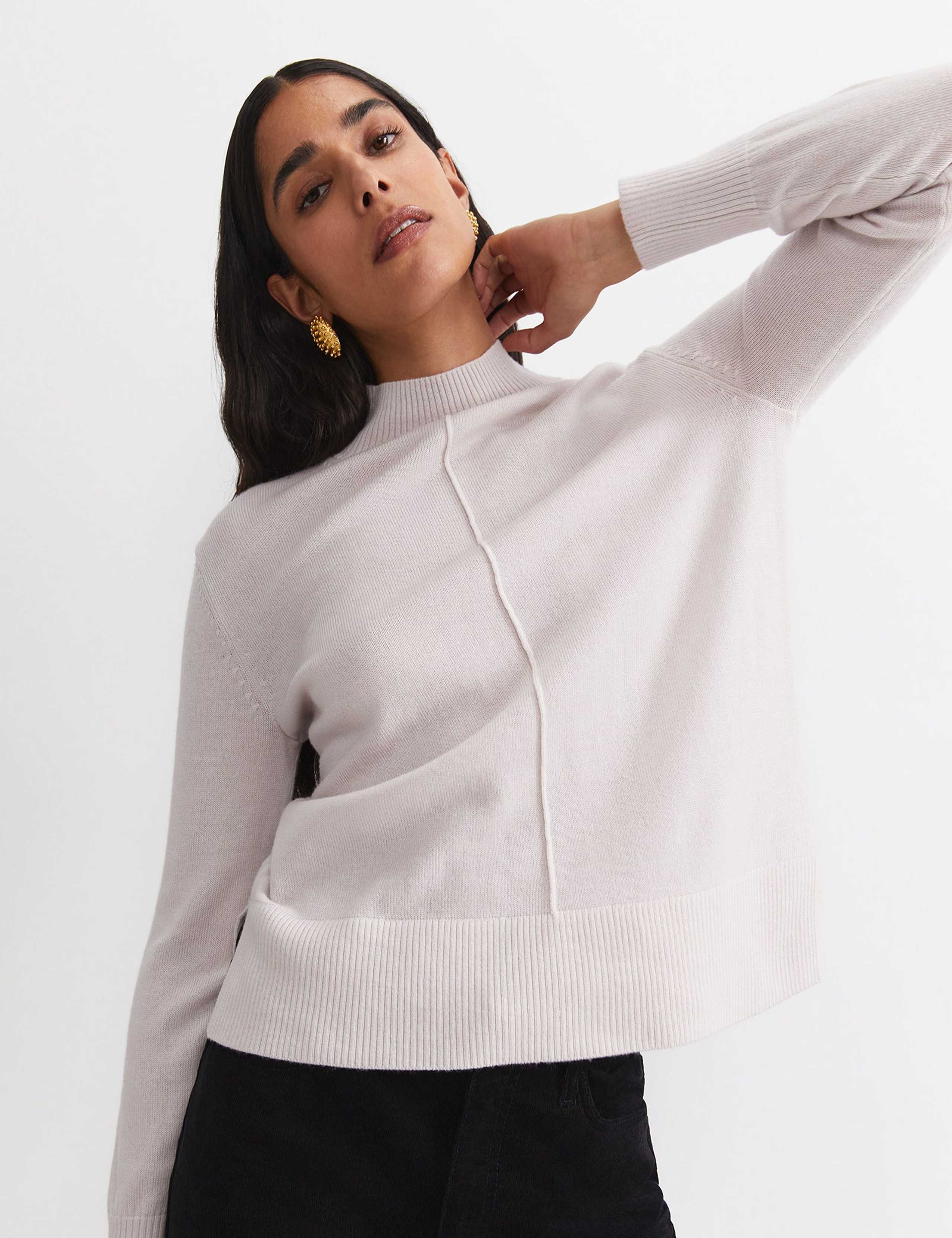 Pure Wool Textured Funnel Neck Jumper 4 of 6
