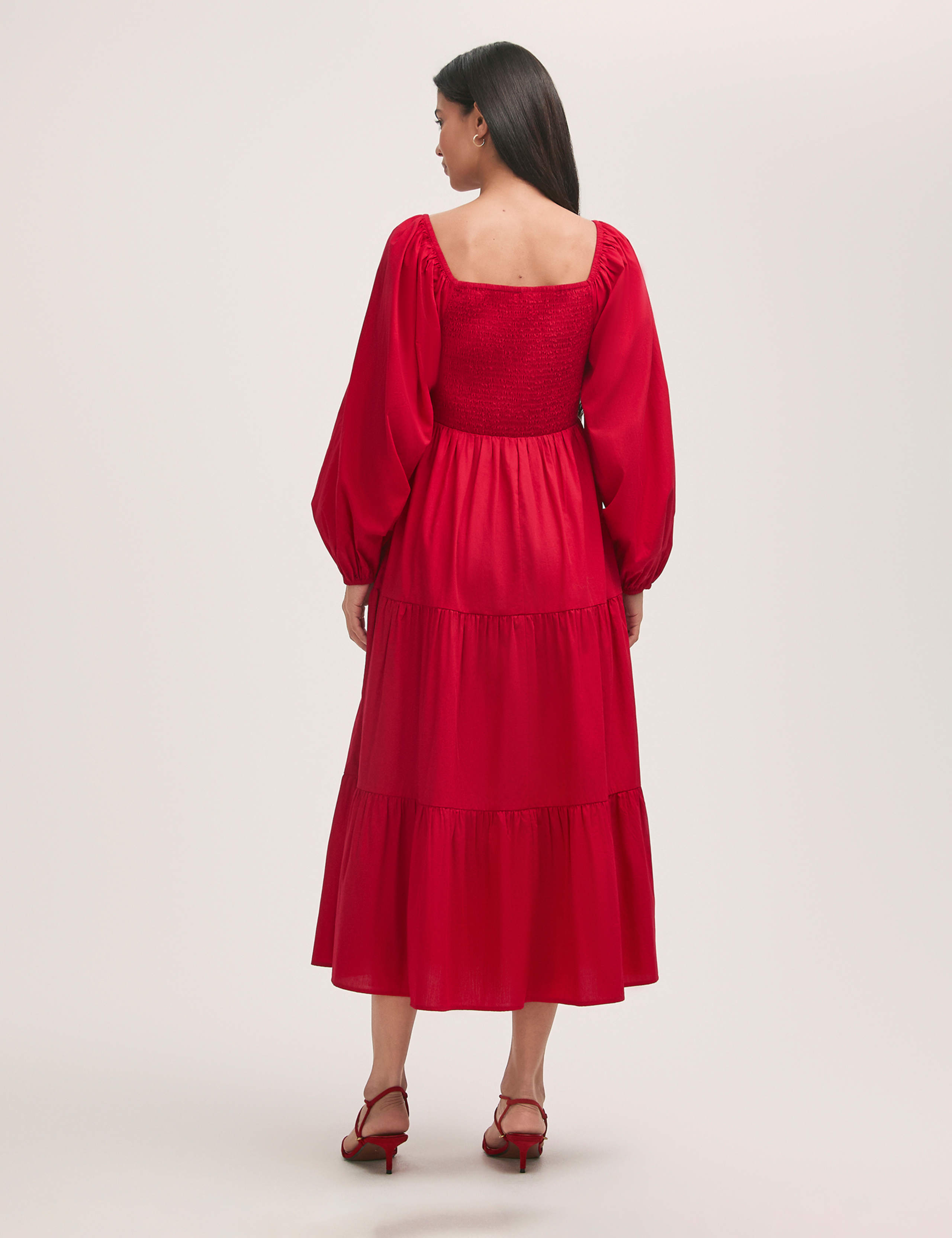 Pure Cotton Square Neck Midi Tiered Dress 2 of 4