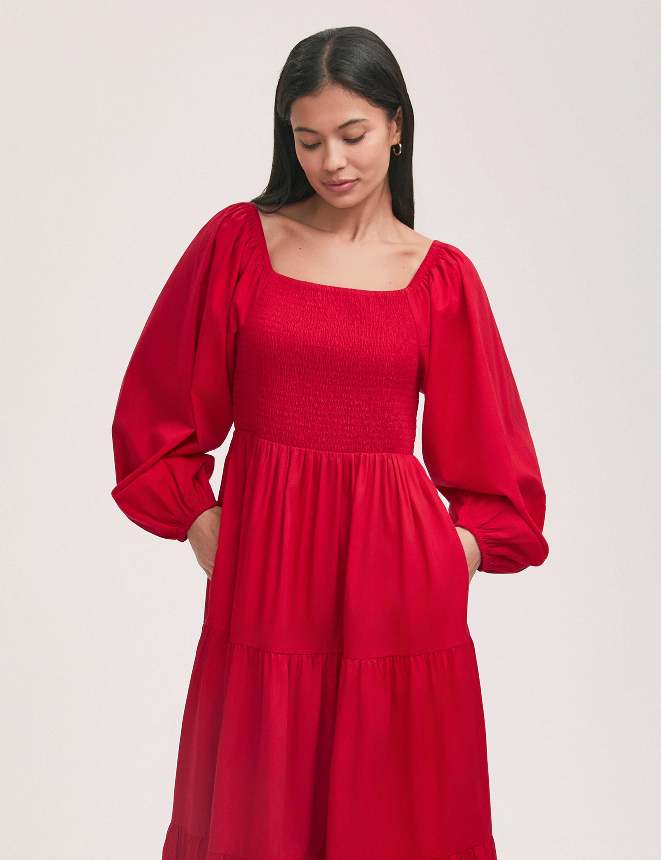Pure Cotton Square Neck Midi Tiered Dress 3 of 4