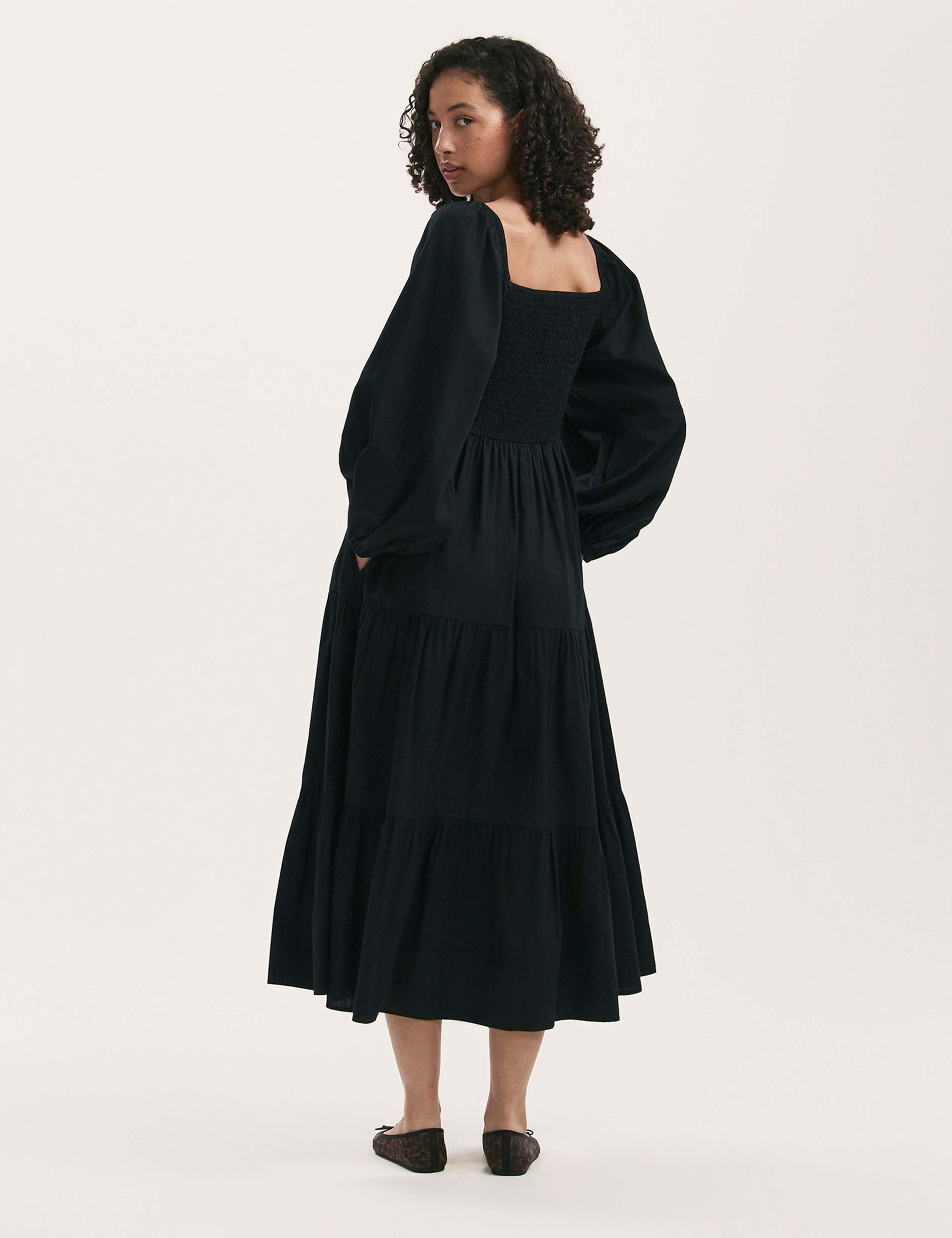 Pure Cotton Square Neck Midi Tiered Dress 2 of 4