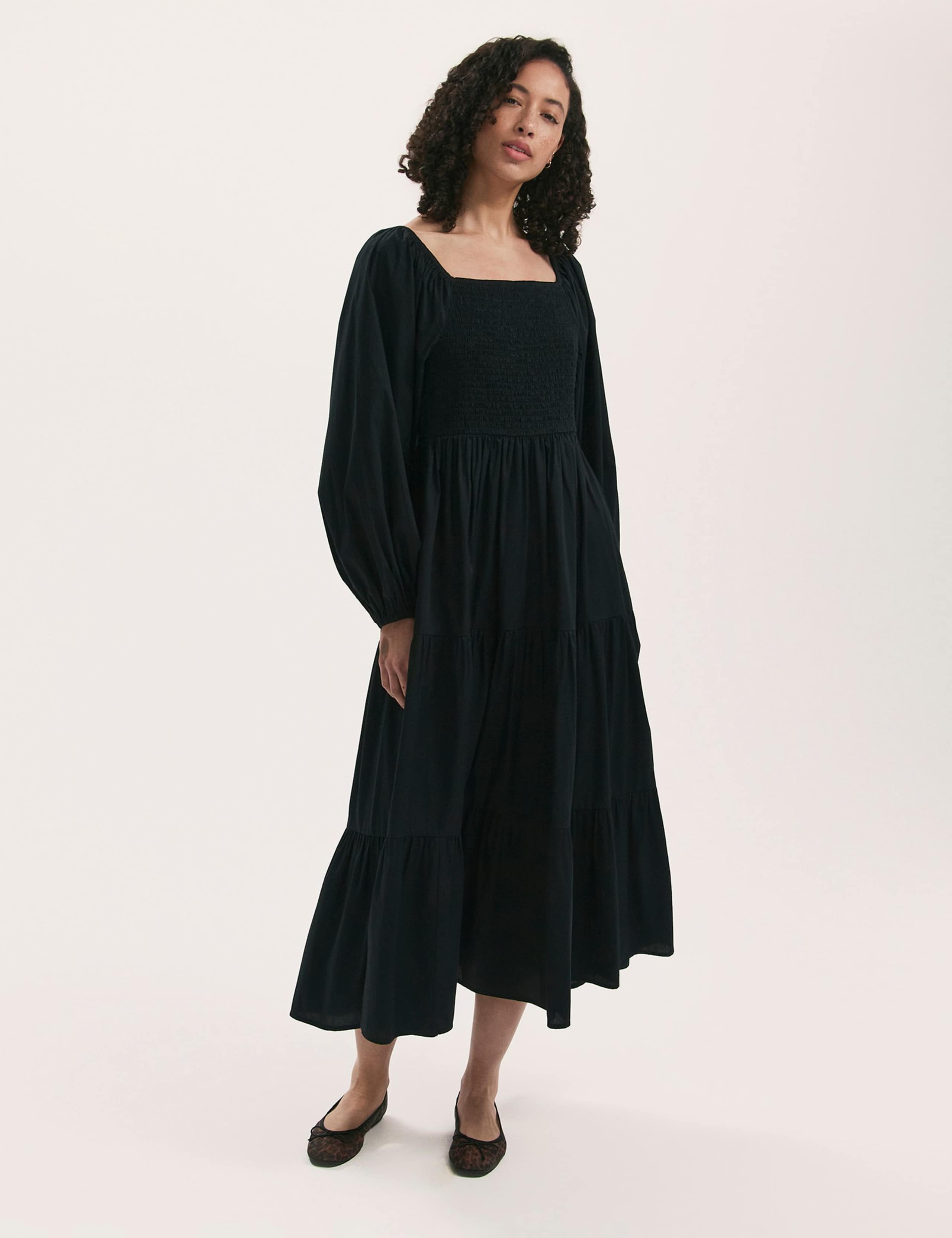 Pure Cotton Square Neck Midi Tiered Dress 3 of 4