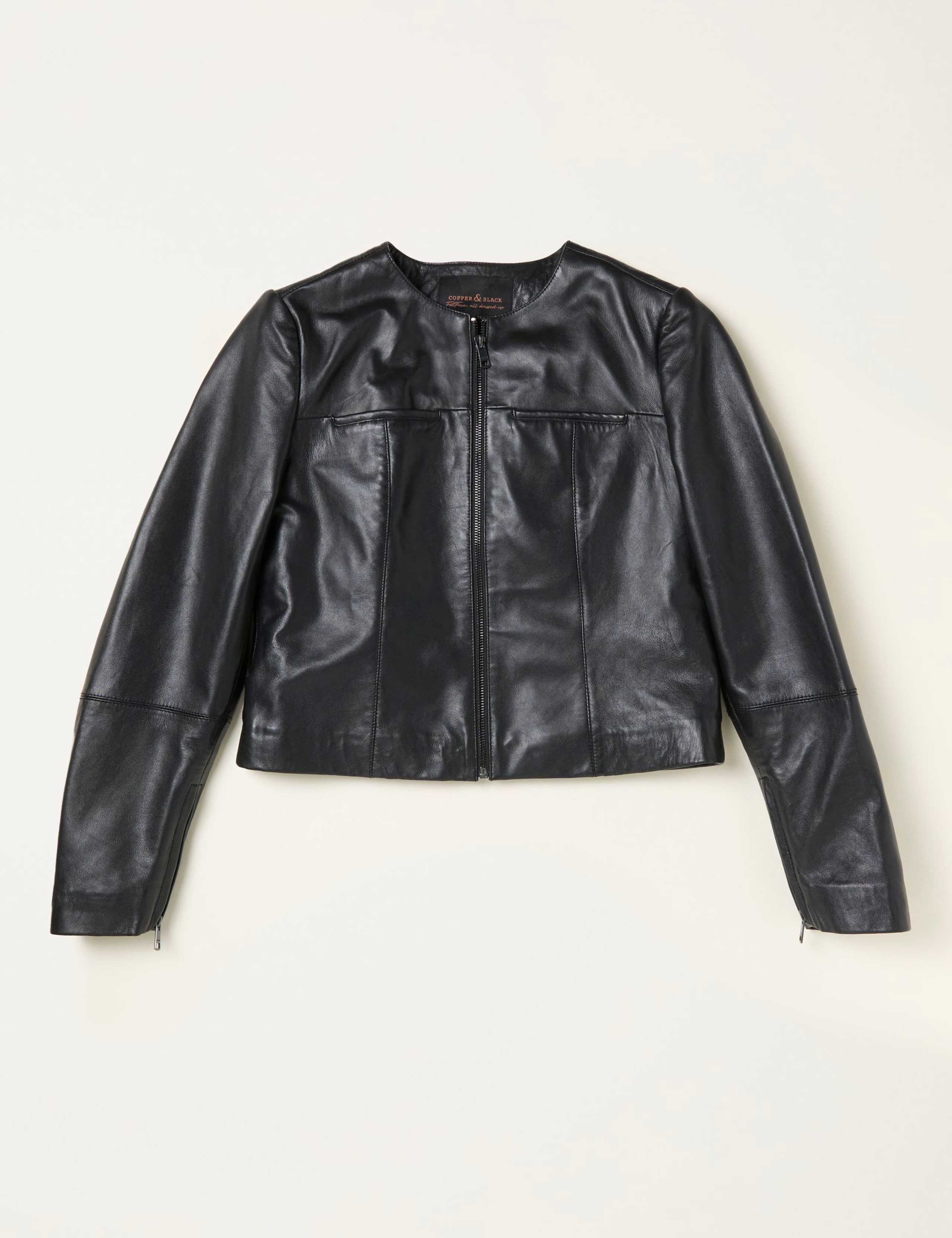 Leather Collarless Short Biker Jacket 1 of 4