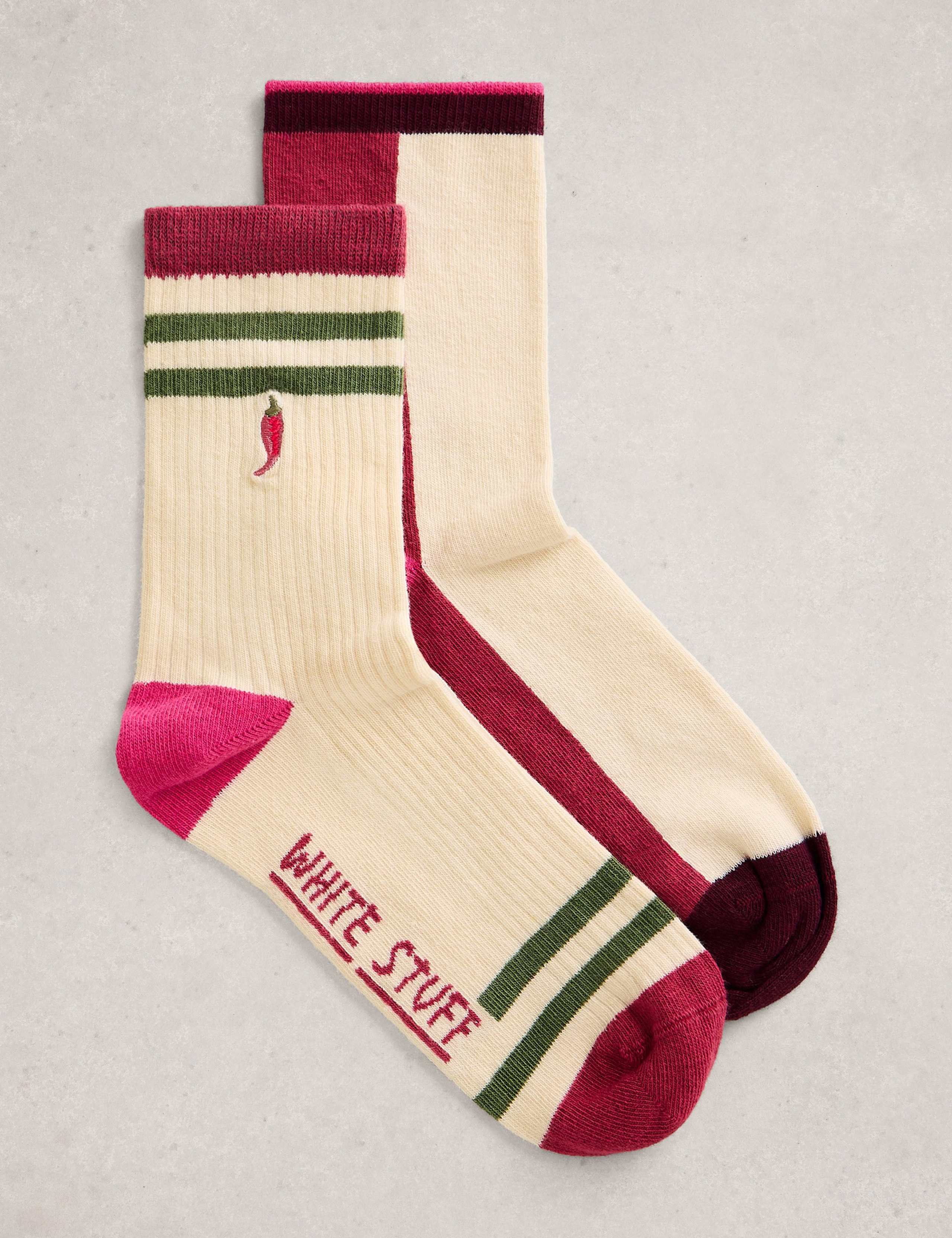 2 Pack Cotton Rich Patterned Ankle High Socks 1 of 2