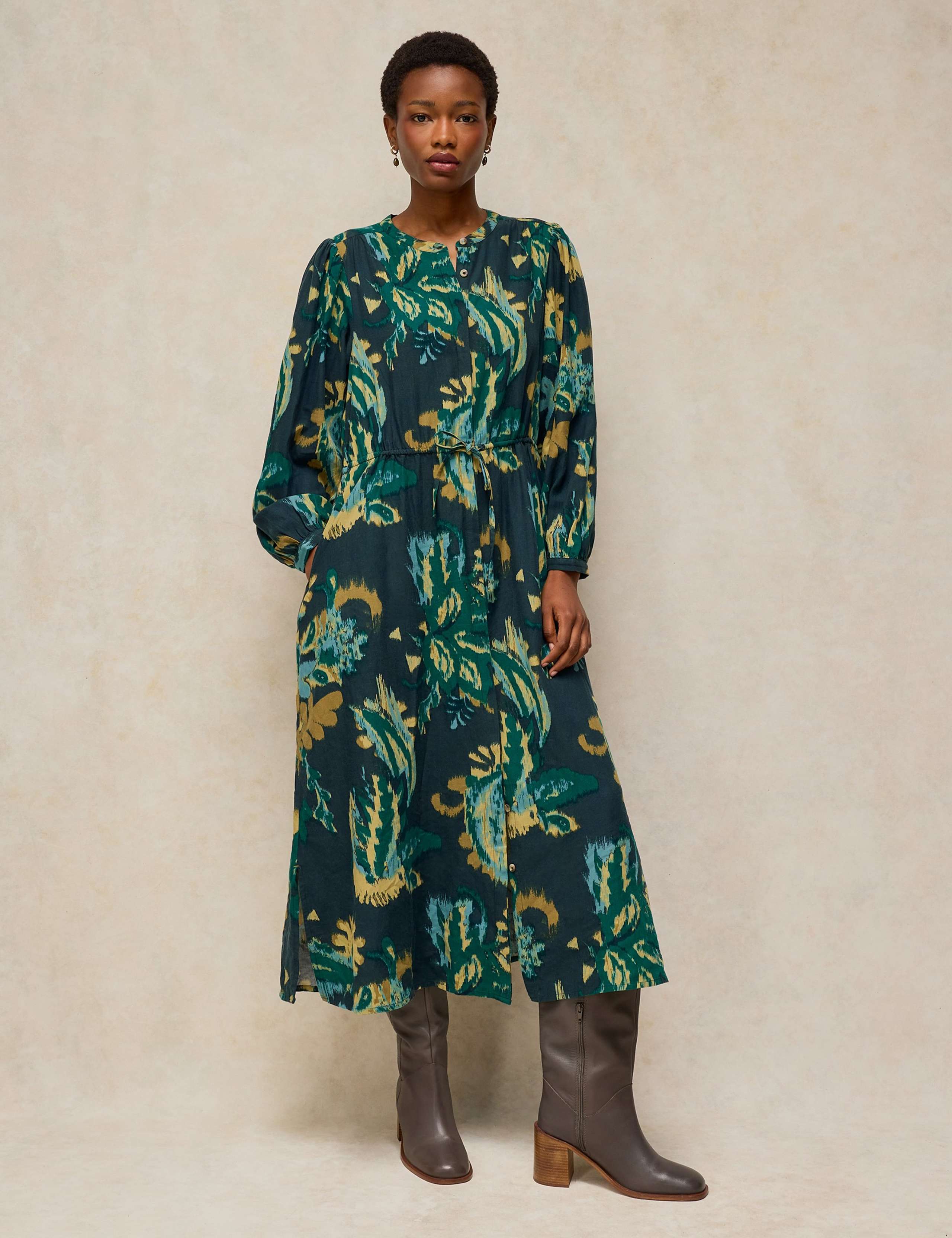 Pure Cotton Printed Collared Midi Dress 3 of 7