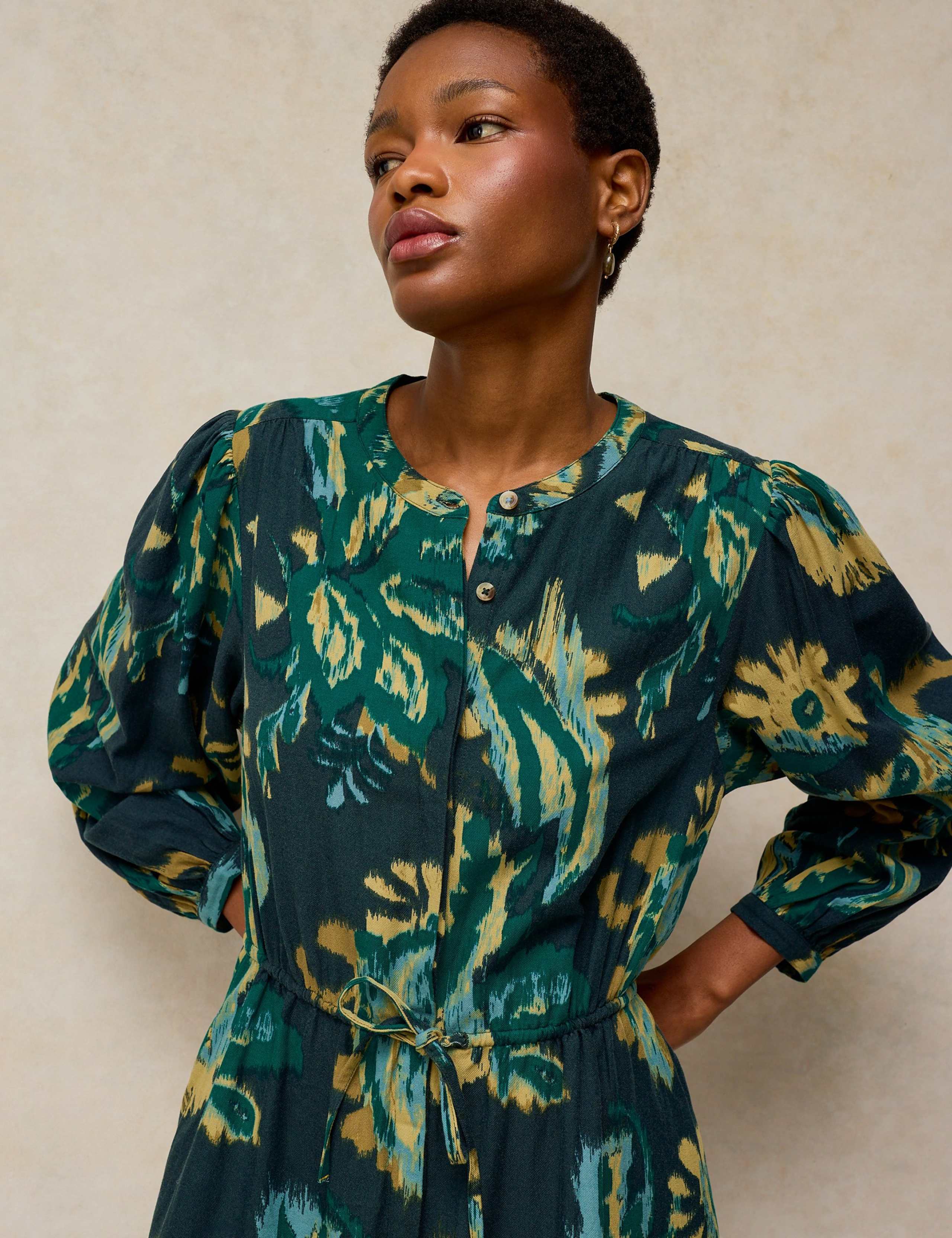 Pure Cotton Printed Collared Midi Dress 5 of 7