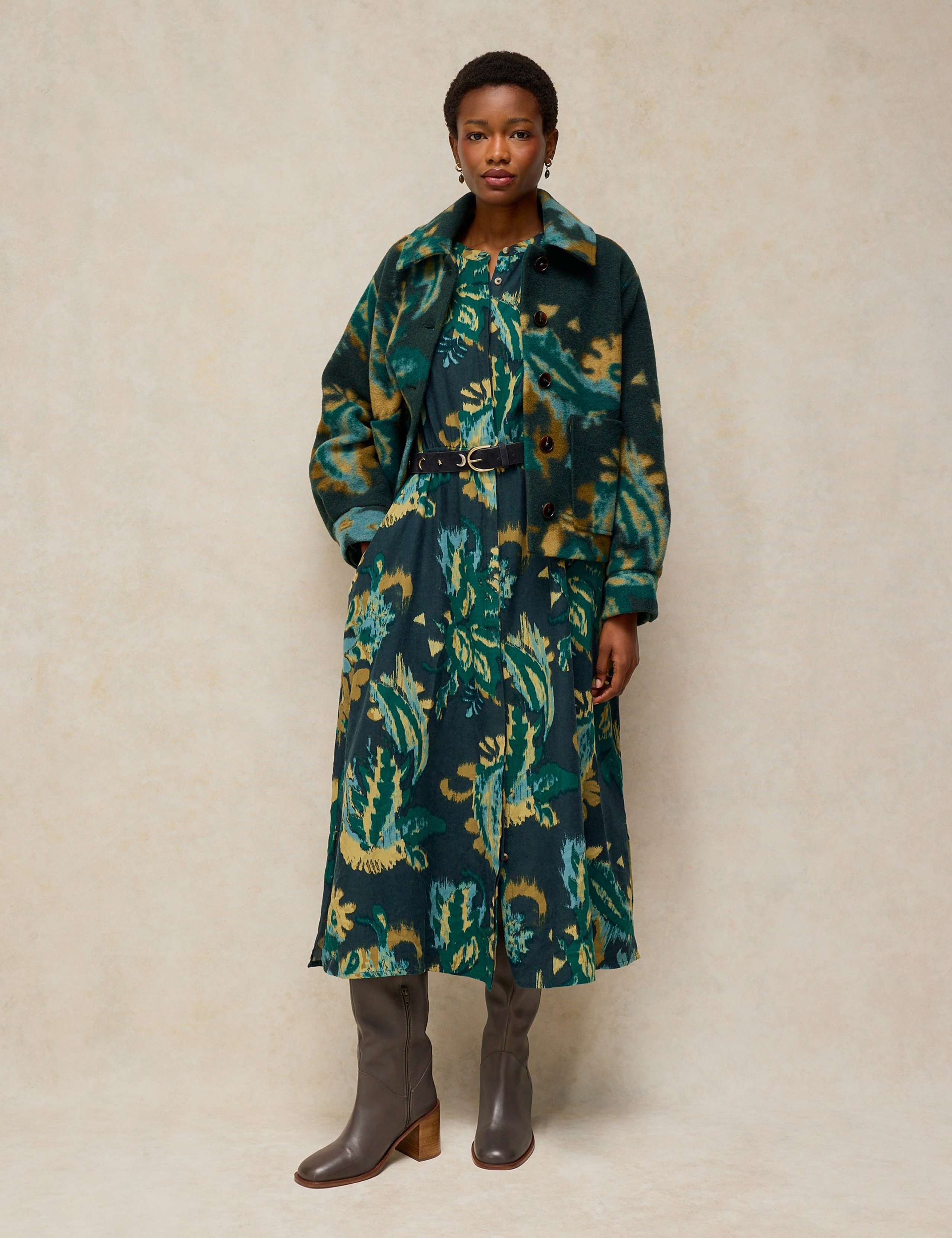 Pure Cotton Printed Collared Midi Dress 7 of 7